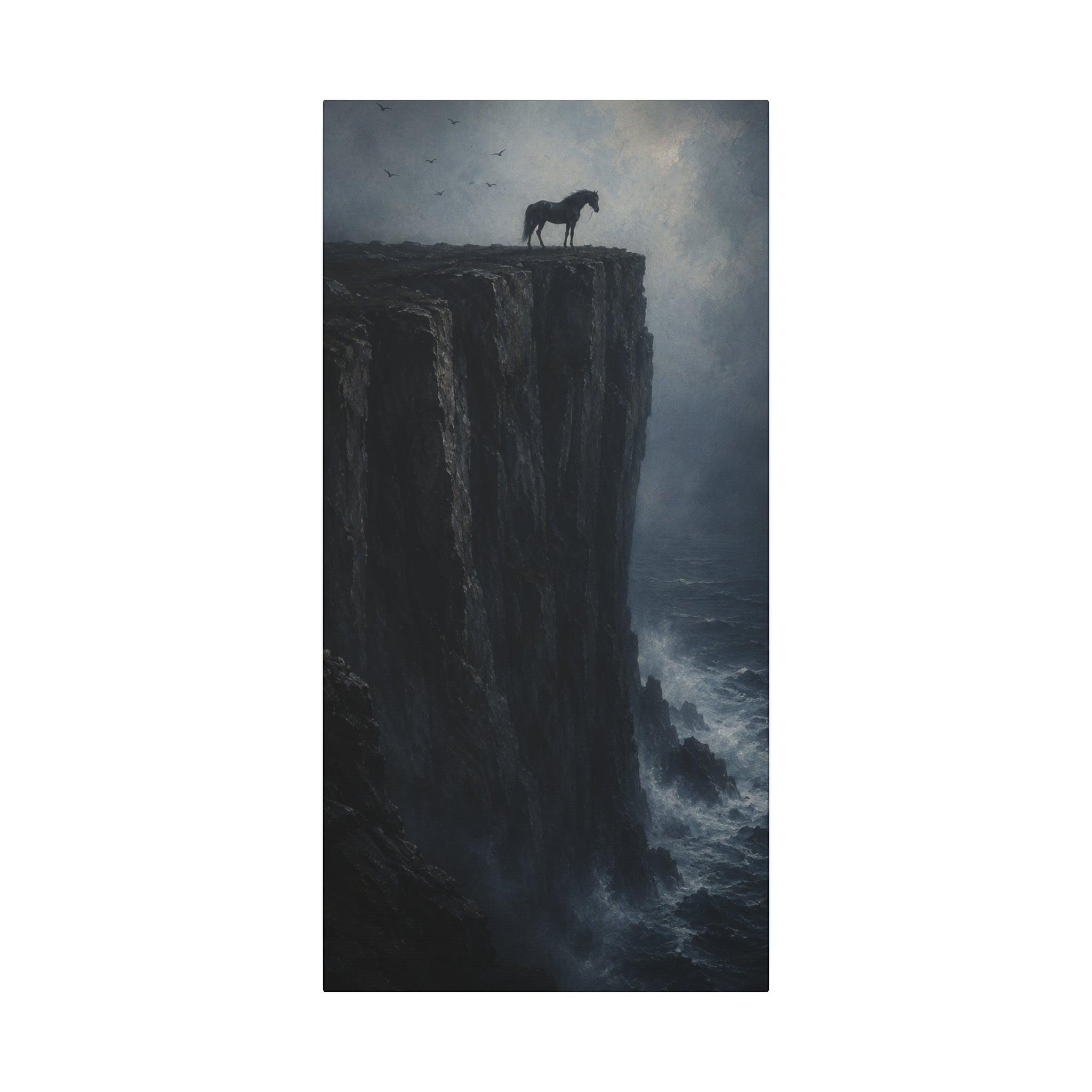 Storm Cliff Horse Matte Canvas Wall Art — Dramatic Dark Seascape Print, Stretched 1.25"