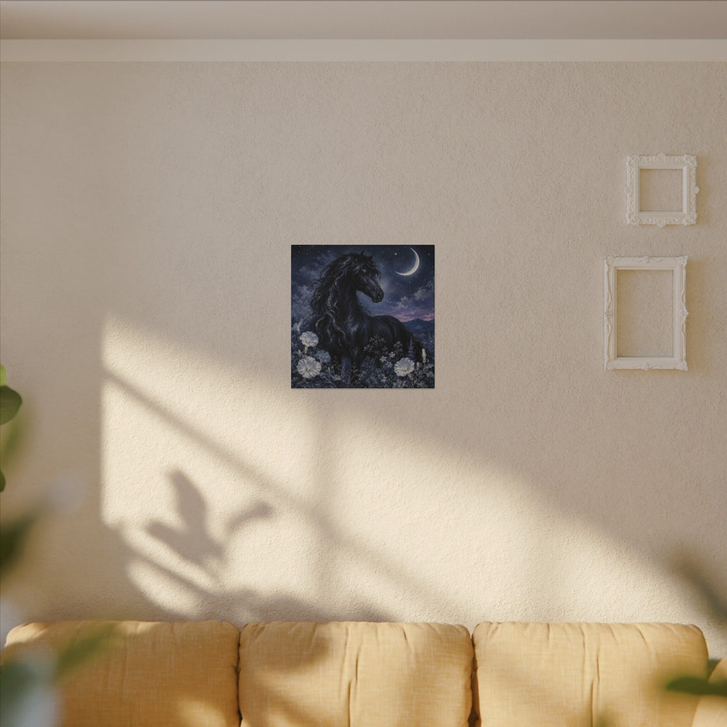 Midnight Stallion Canvas — Black Horse Moonlit Wall Art
