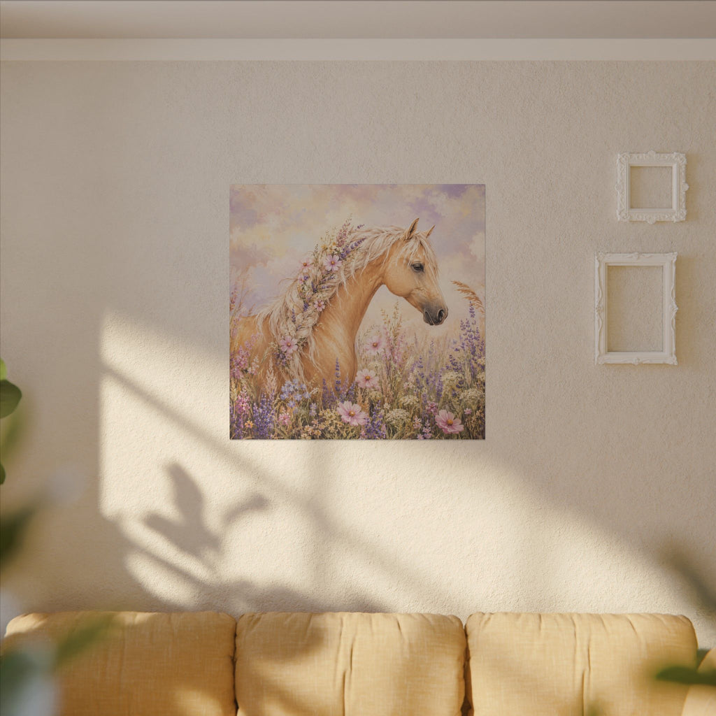 Palomino Horse Canvas Wall Art — Floral Meadow Matte Stretched Canvas