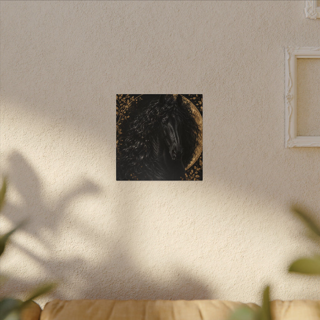 Black Stallion Canvas Print — Elegant Horse Wall Art with Gold Moon