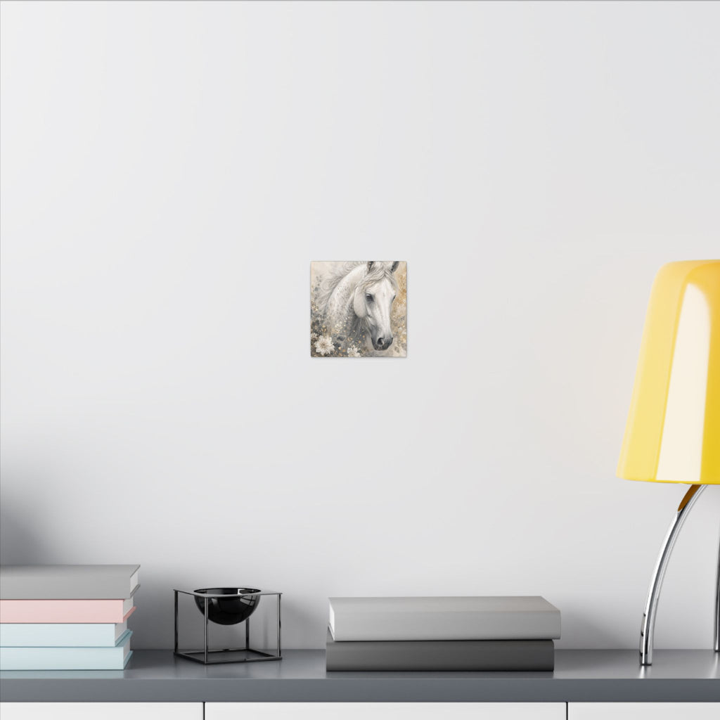 White Horse Floral Canvas Wall Art — Matte Stretched Horse Portrait