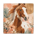 Painted Pinto Horse Canvas Wall Art — Boho Floral Equestrian Decor