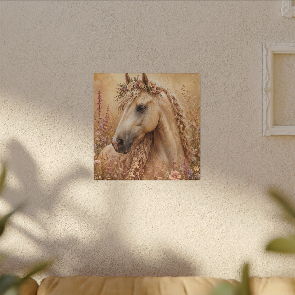 Golden Floral Horse Canvas Print — Matte Stretched Wall Art