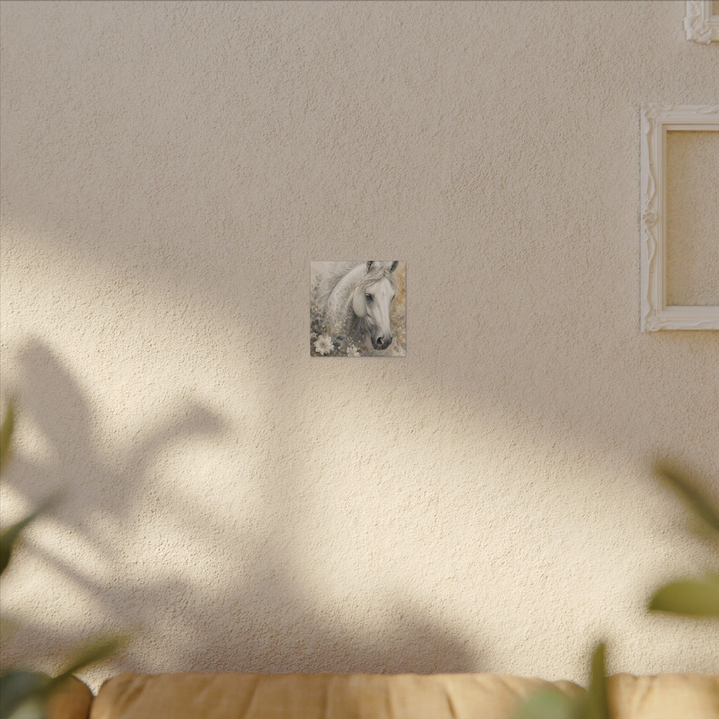 White Horse Floral Canvas Wall Art — Matte Stretched Horse Portrait