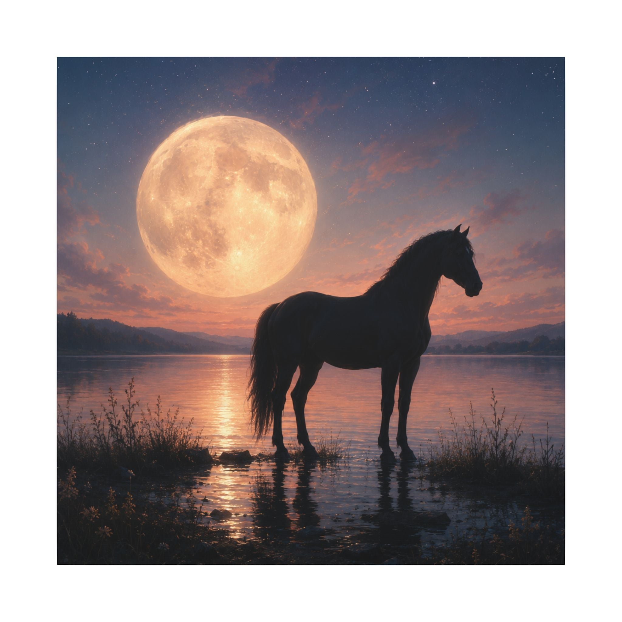 Horse Silhouette Moonlight Canvas