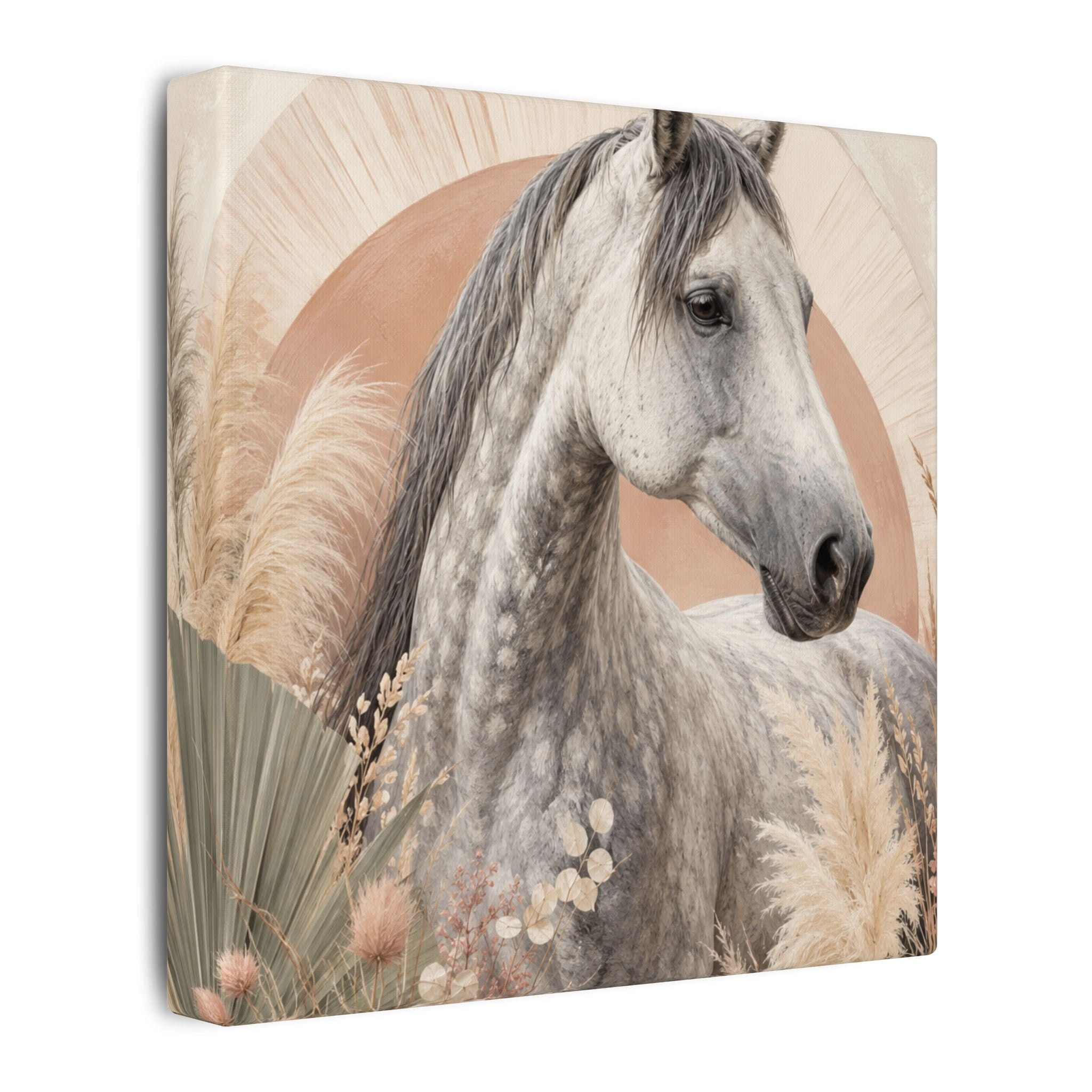 Horse Canvas Wall Art — Boho Gray Horse Matte Stretched Canvas
