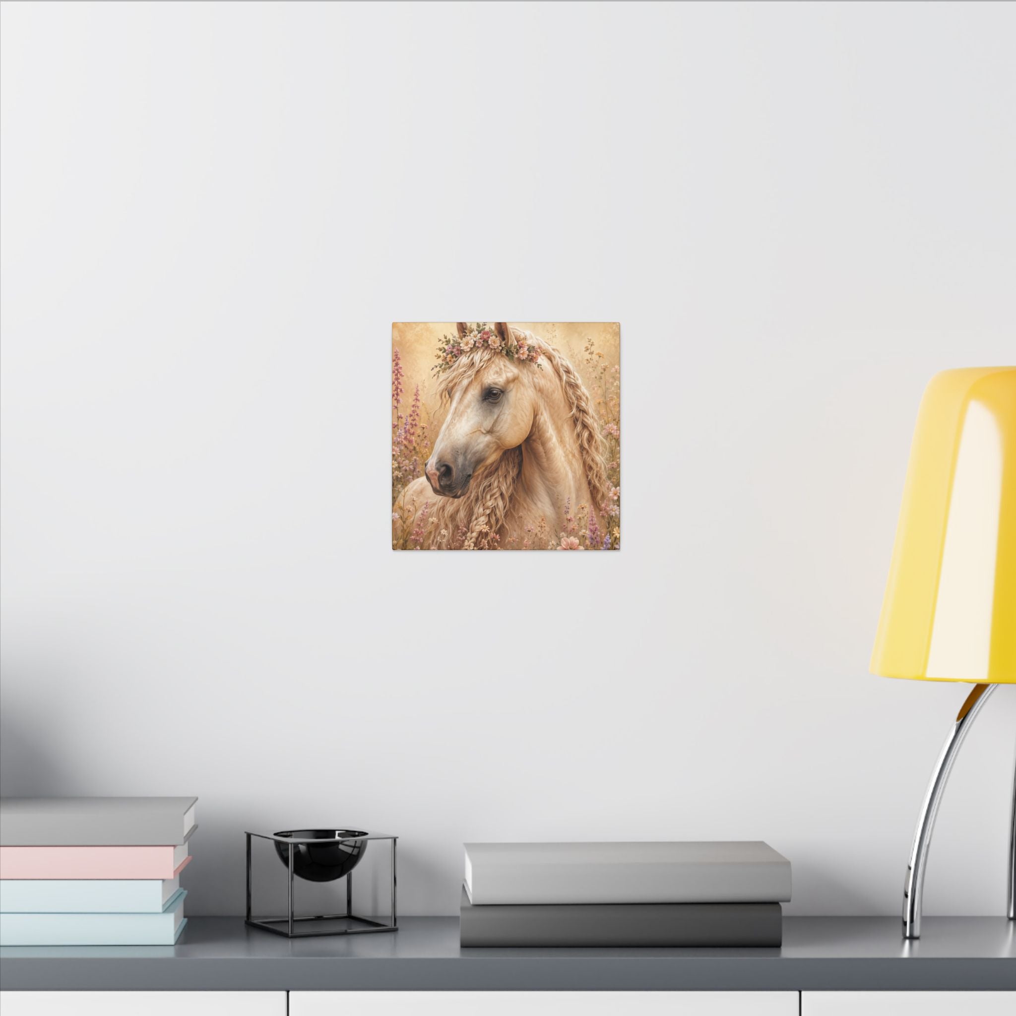 Golden Floral Horse Canvas Print — Matte Stretched Wall Art