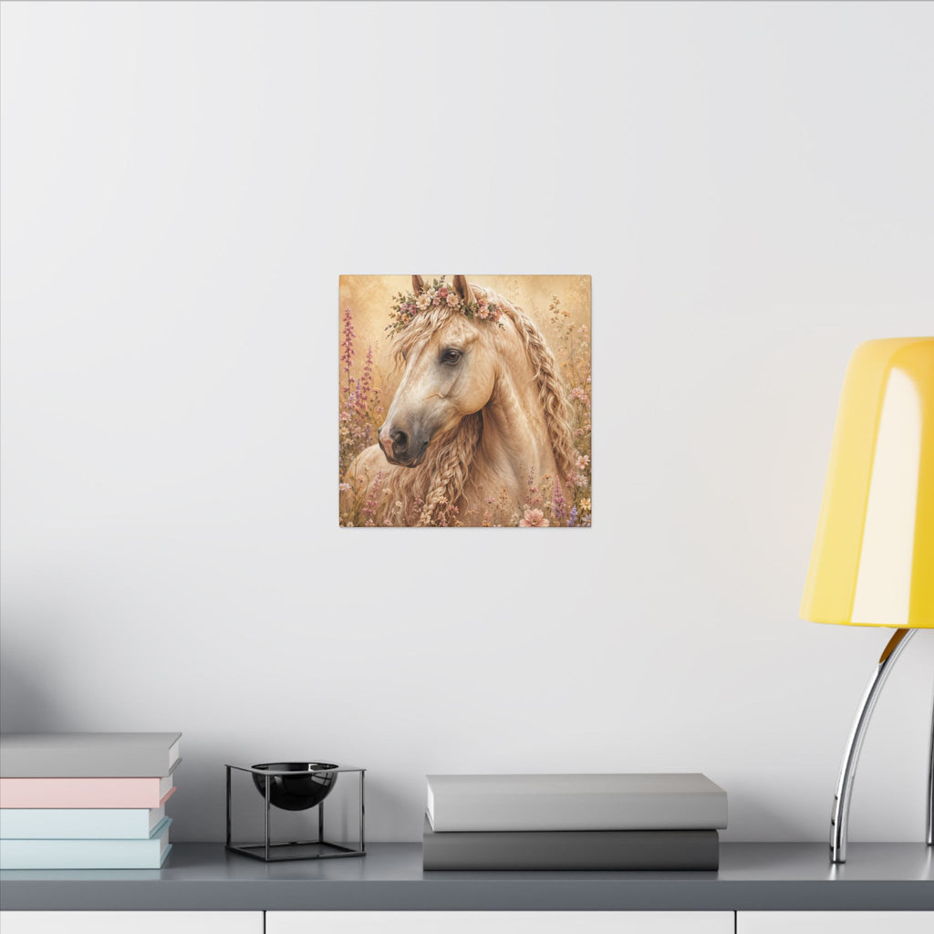 Golden Floral Horse Canvas Print — Matte Stretched Wall Art