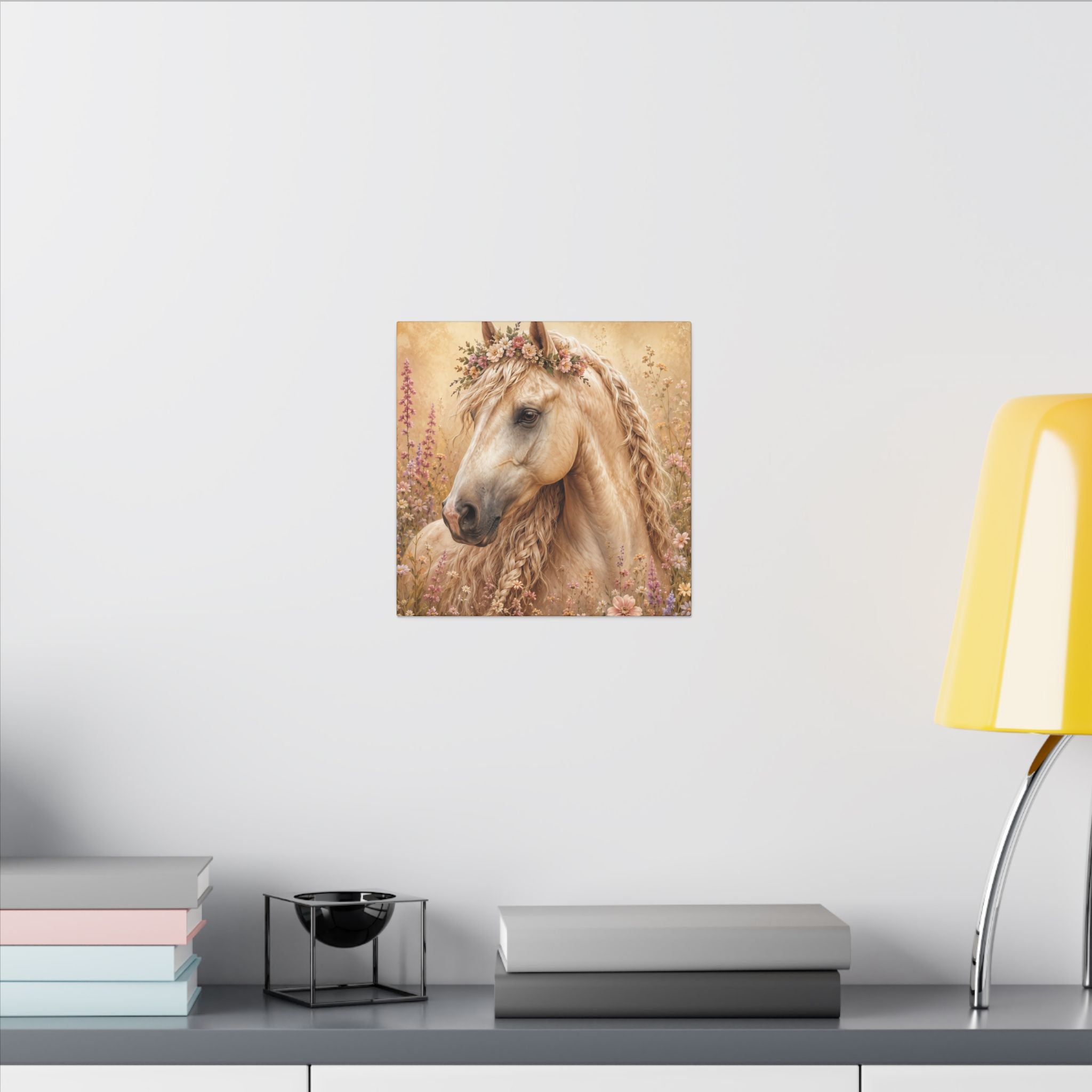 Golden Floral Horse Canvas Print — Matte Stretched Wall Art