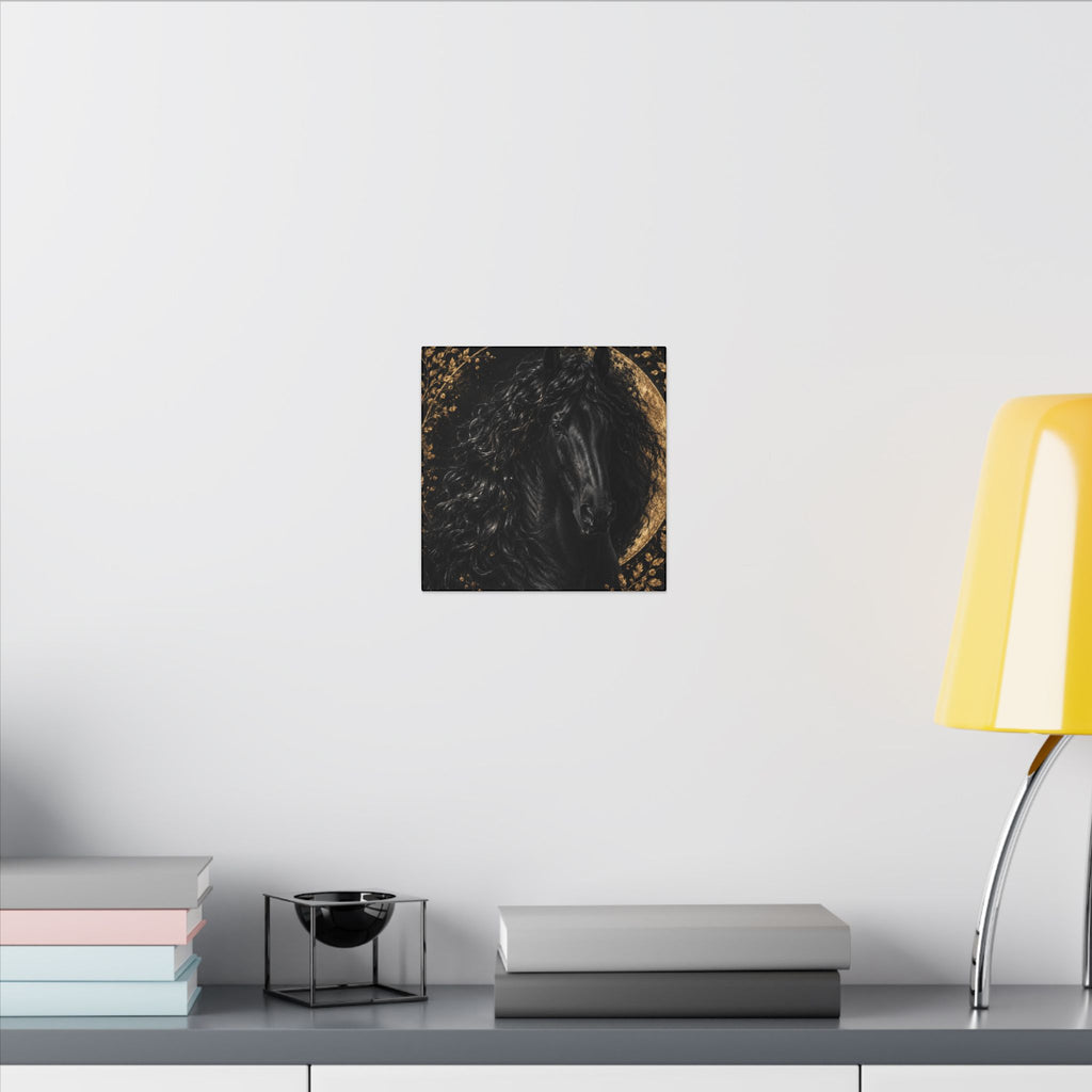 Black Stallion Canvas Print — Elegant Horse Wall Art with Gold Moon