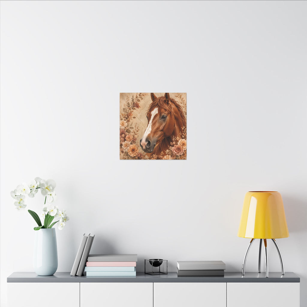 Chestnut Horse Portrait Canvas Wall Art — Floral Rustic Equestrian Decor