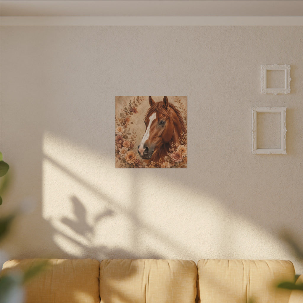 Chestnut Horse Portrait Canvas Wall Art — Floral Rustic Equestrian Decor