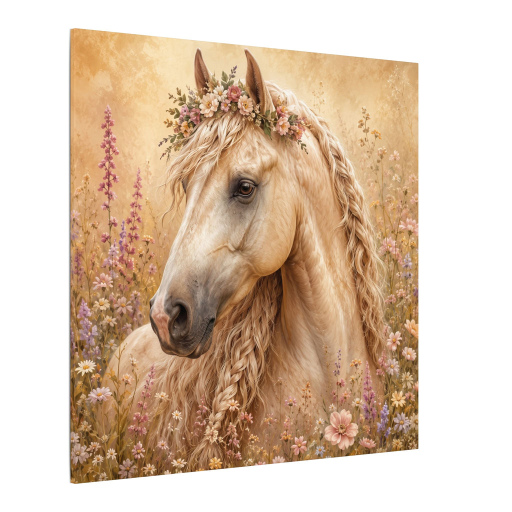 Golden Floral Horse Canvas Print — Matte Stretched Wall Art