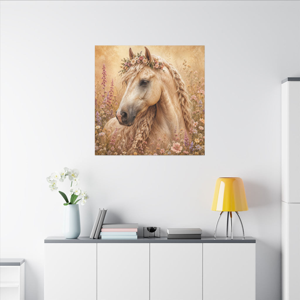 Golden Floral Horse Canvas Print — Matte Stretched Wall Art
