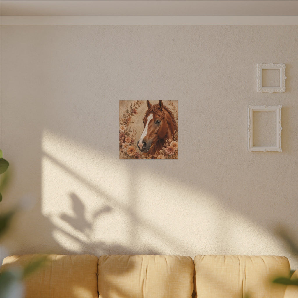 Chestnut Horse Portrait Canvas Wall Art — Floral Rustic Equestrian Decor