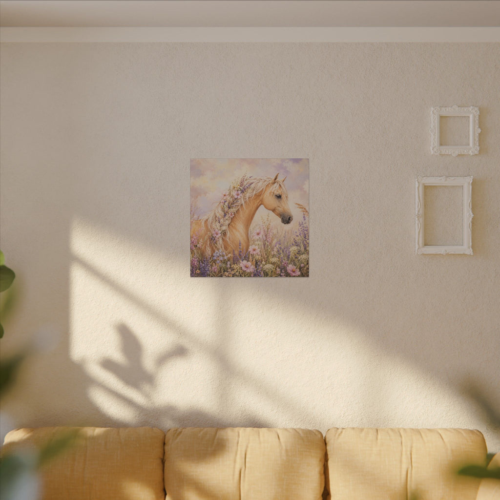 Palomino Horse Canvas Wall Art — Floral Meadow Matte Stretched Canvas