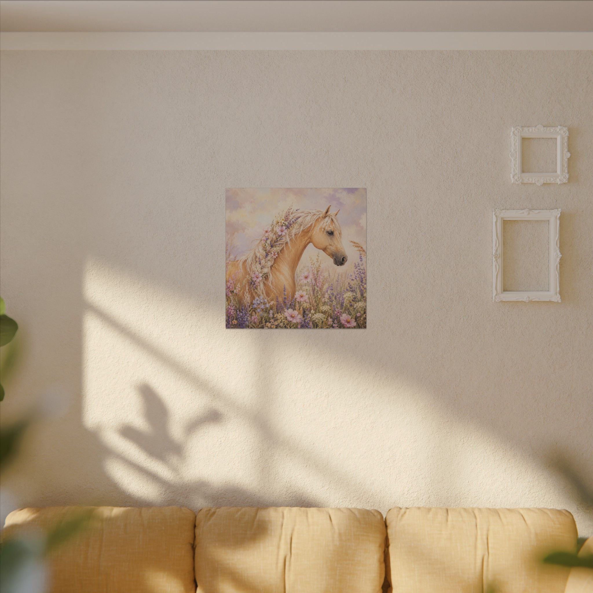 Palomino Horse Canvas Wall Art — Floral Meadow Matte Stretched Canvas