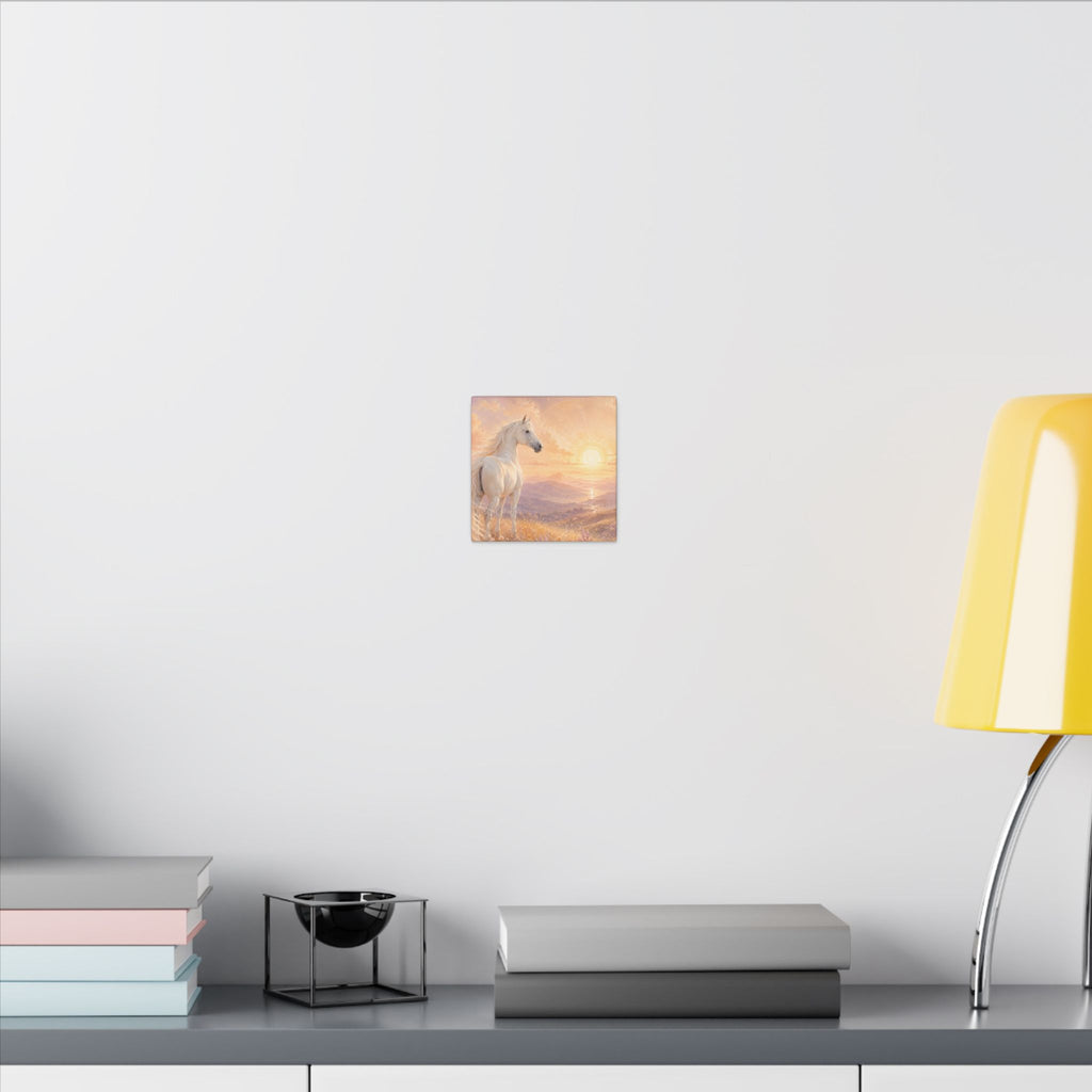 Equine Sunrise Matte Canvas Wall Art — White Horse Fantasy Landscape