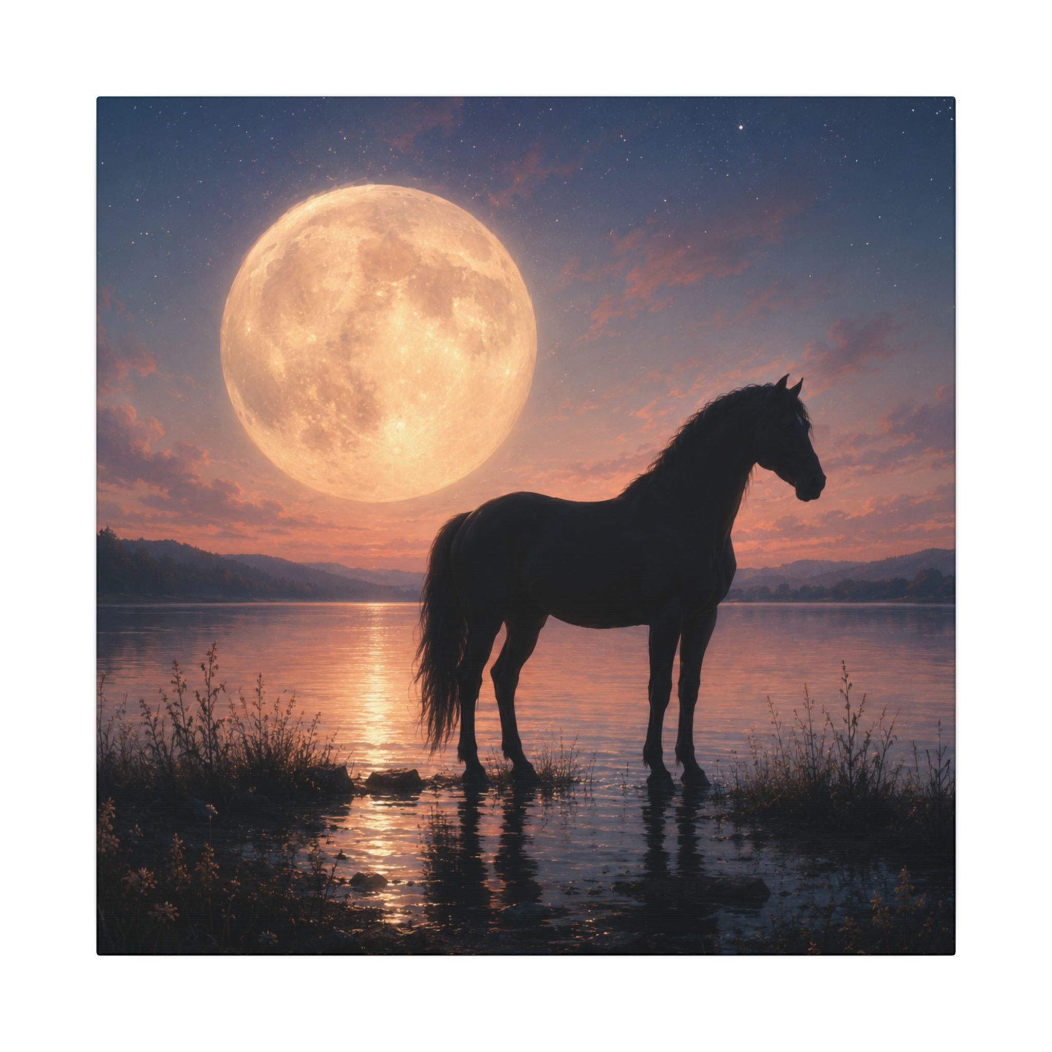 Horse Silhouette Moonlight Canvas