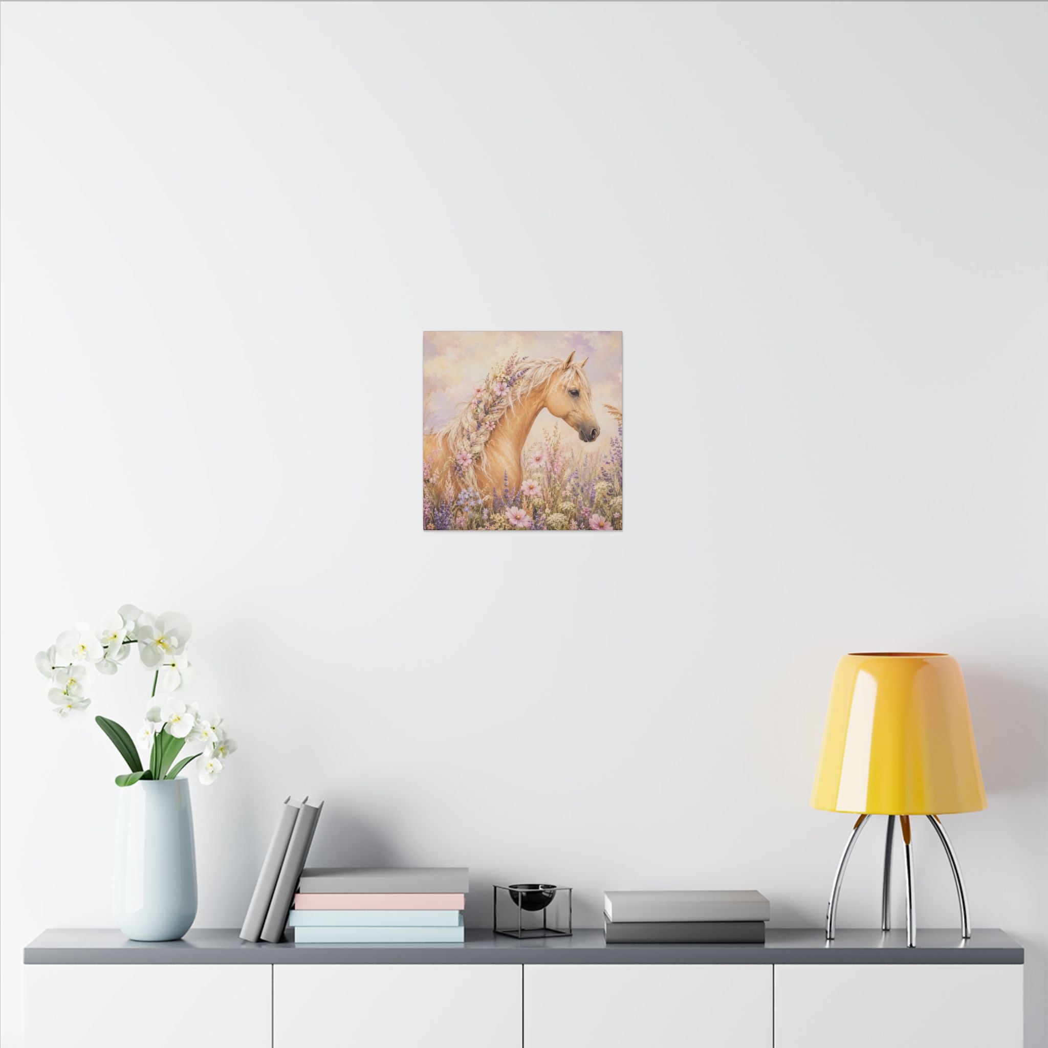 Palomino Horse Canvas Wall Art — Floral Meadow Matte Stretched Canvas