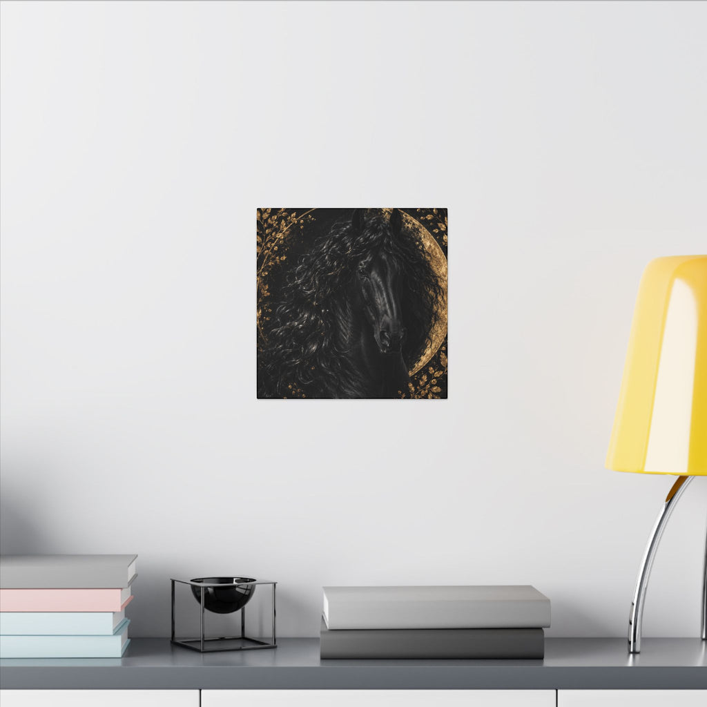 Black Stallion Canvas Print — Elegant Horse Wall Art with Gold Moon