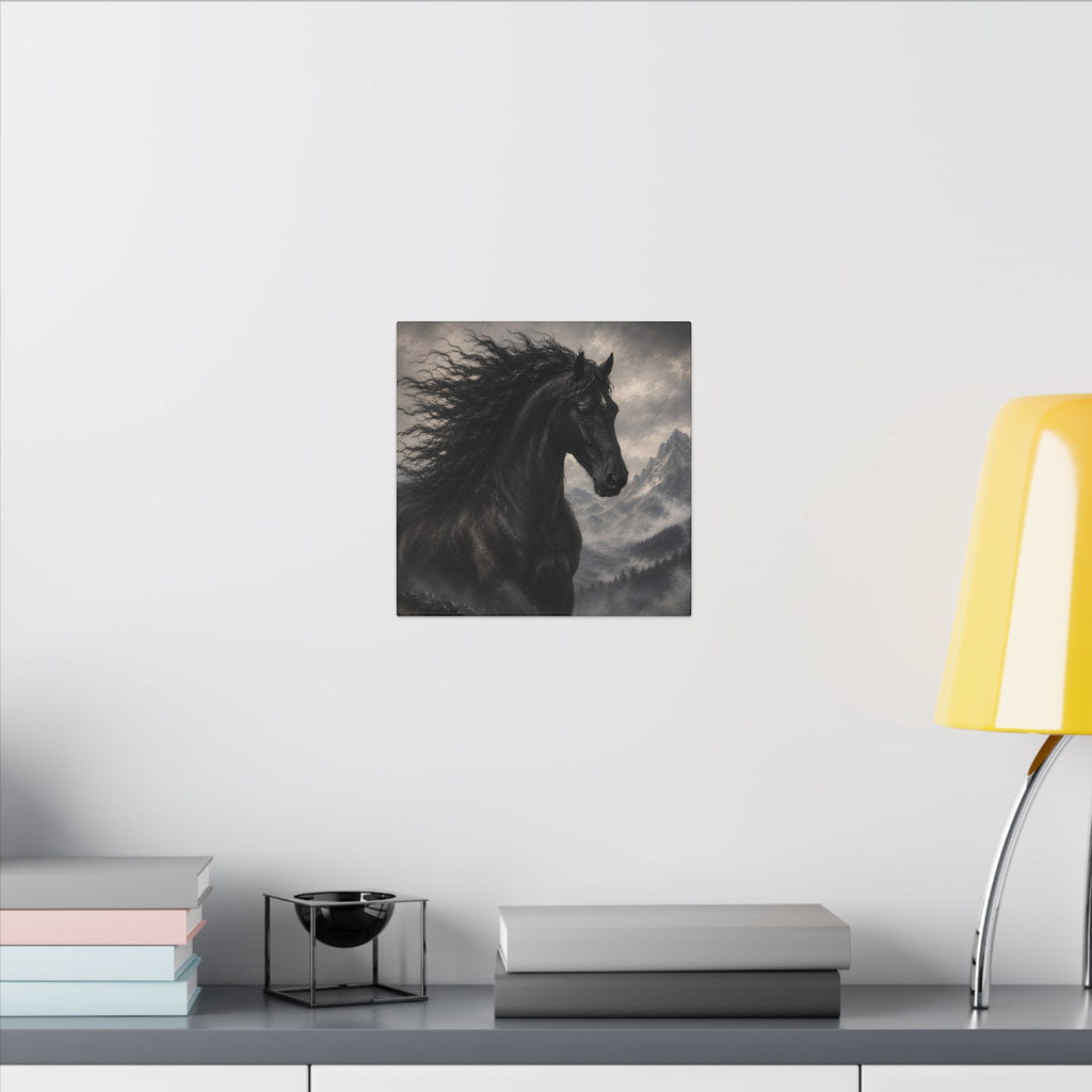 Majestic Black Horse Matte Canvas Wall Art — Dramatic Mountain Stallion Print