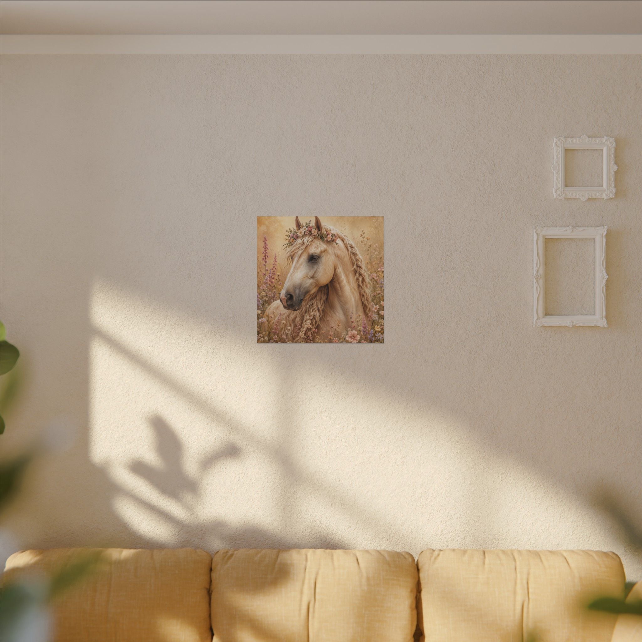 Golden Floral Horse Canvas Print — Matte Stretched Wall Art