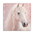 White Horse Canvas Wall Art — Romantic Pink Floral Unicorn-Style Print