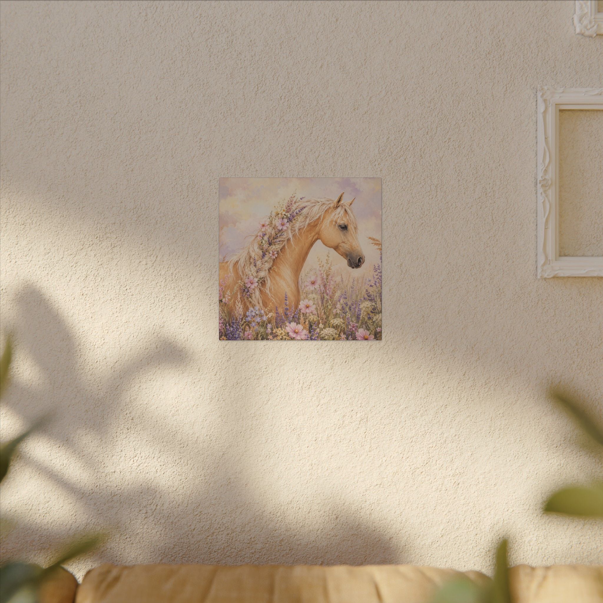 Palomino Horse Canvas Wall Art — Floral Meadow Matte Stretched Canvas