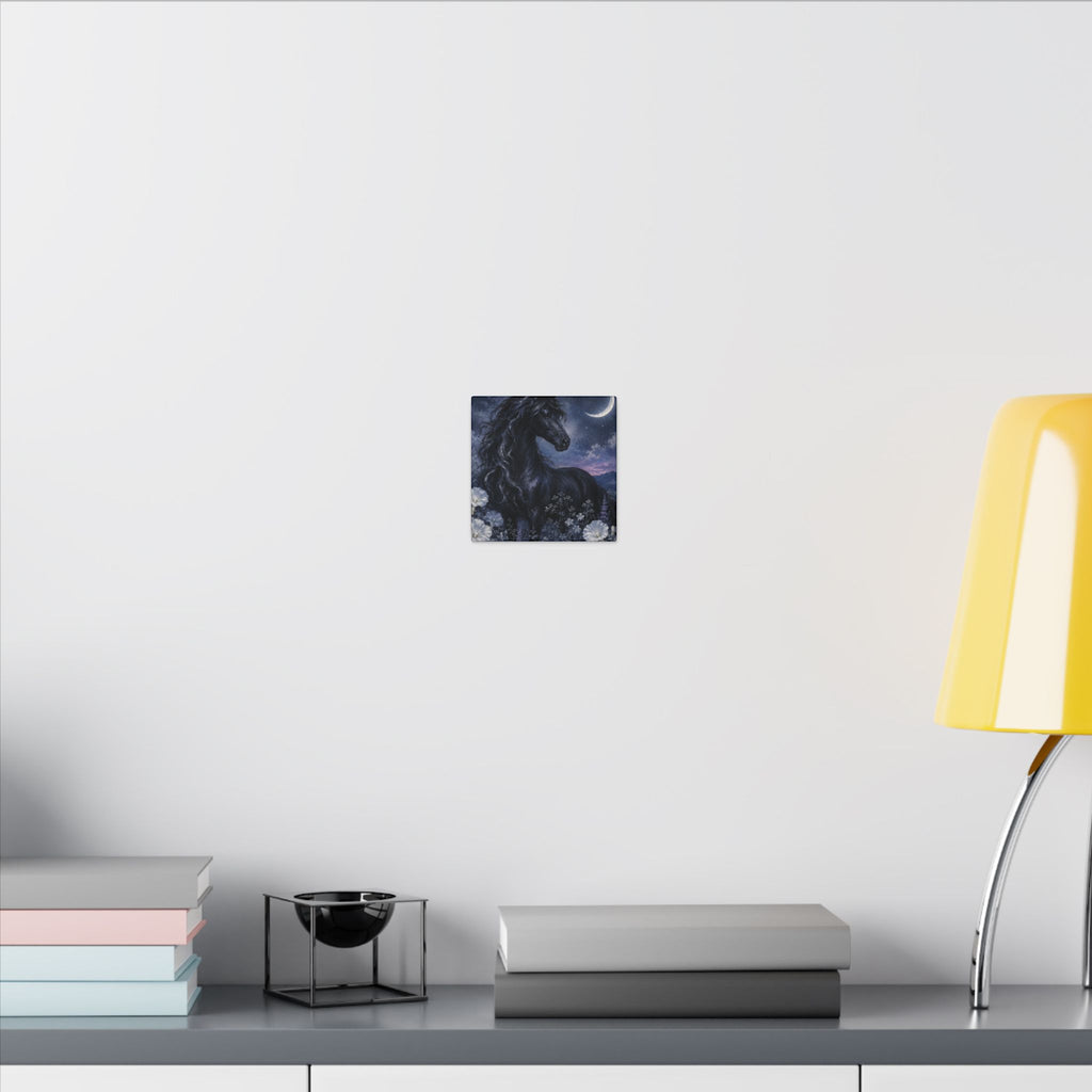 Midnight Stallion Canvas — Black Horse Moonlit Wall Art