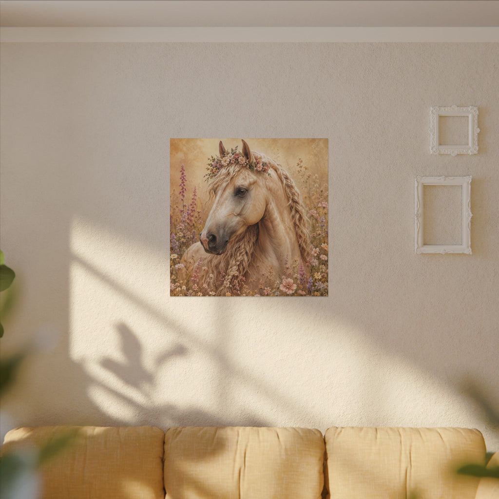 Golden Floral Horse Canvas Print — Matte Stretched Wall Art