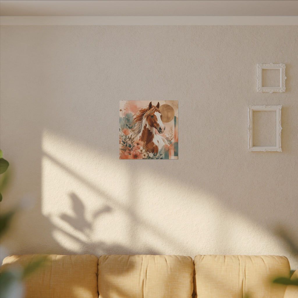 Painted Pinto Horse Canvas Wall Art — Boho Floral Equestrian Decor