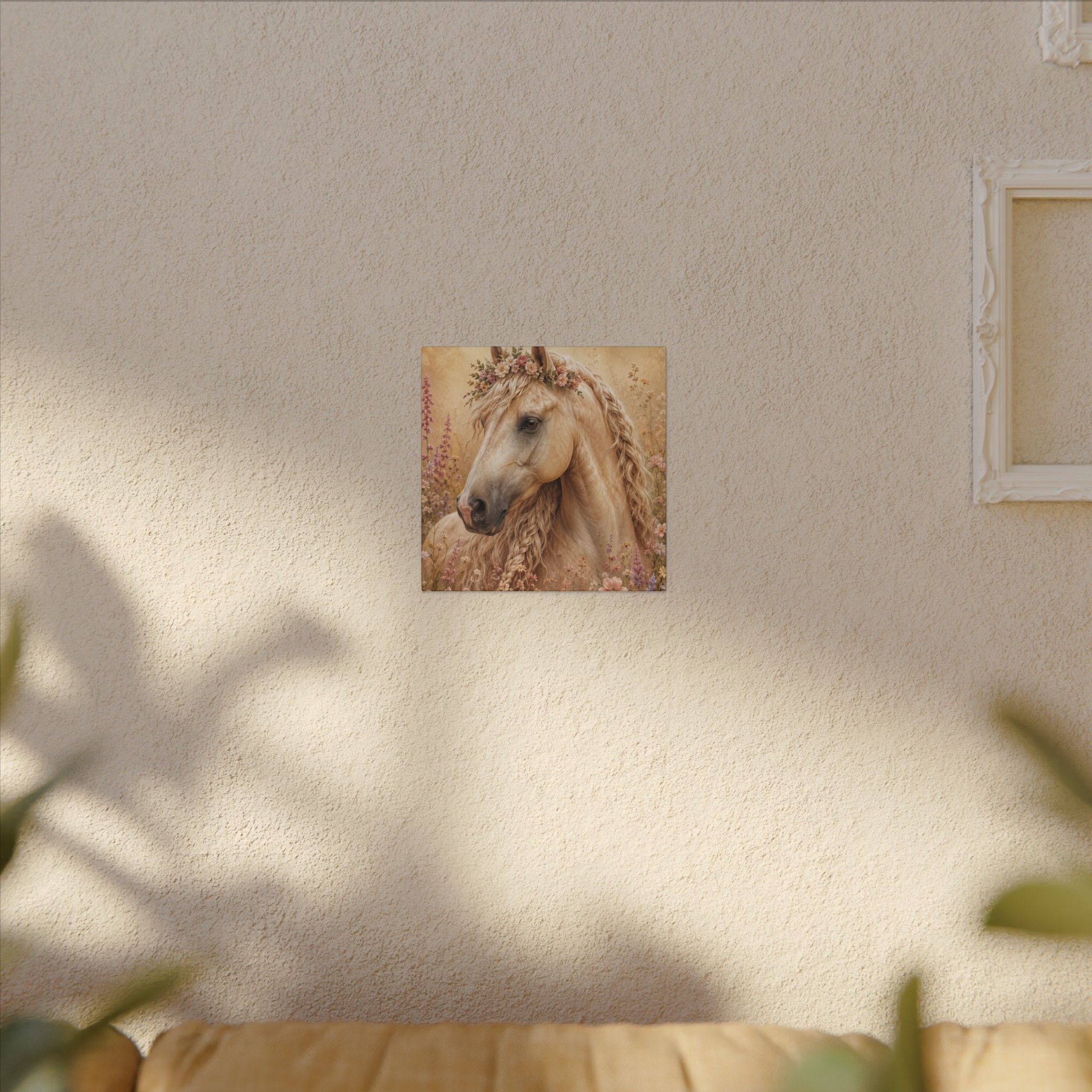 Golden Floral Horse Canvas Print — Matte Stretched Wall Art