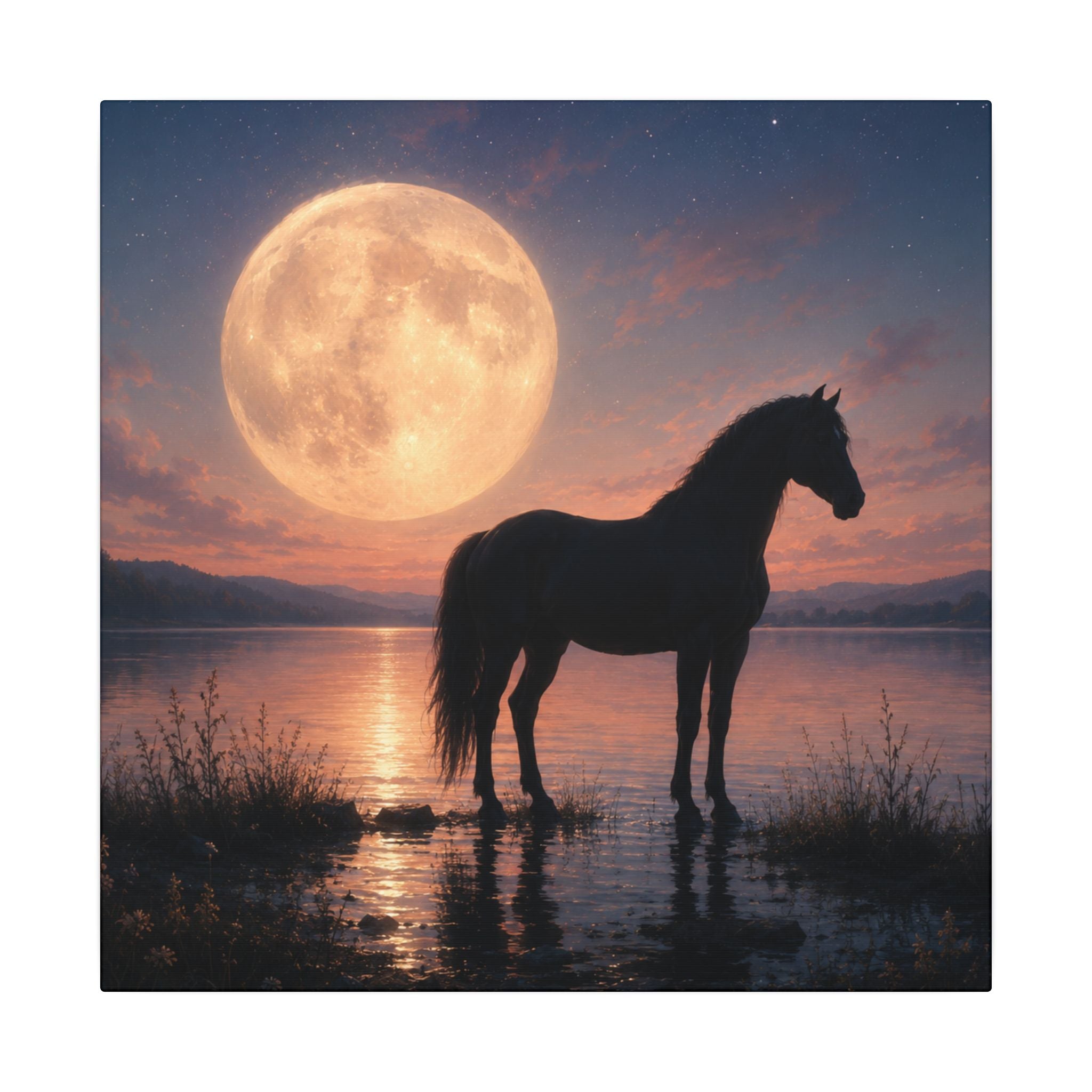 Horse Silhouette Moonlight Canvas