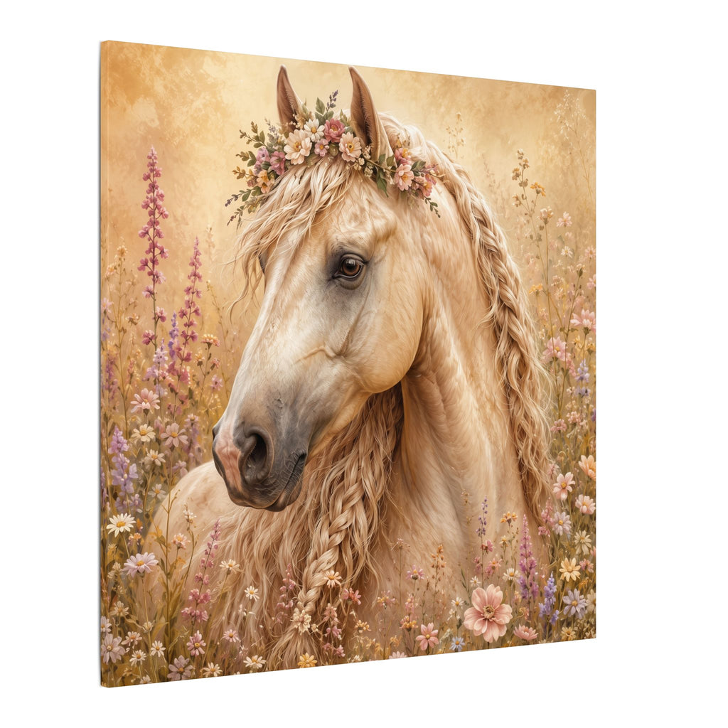 Golden Floral Horse Canvas Print — Matte Stretched Wall Art