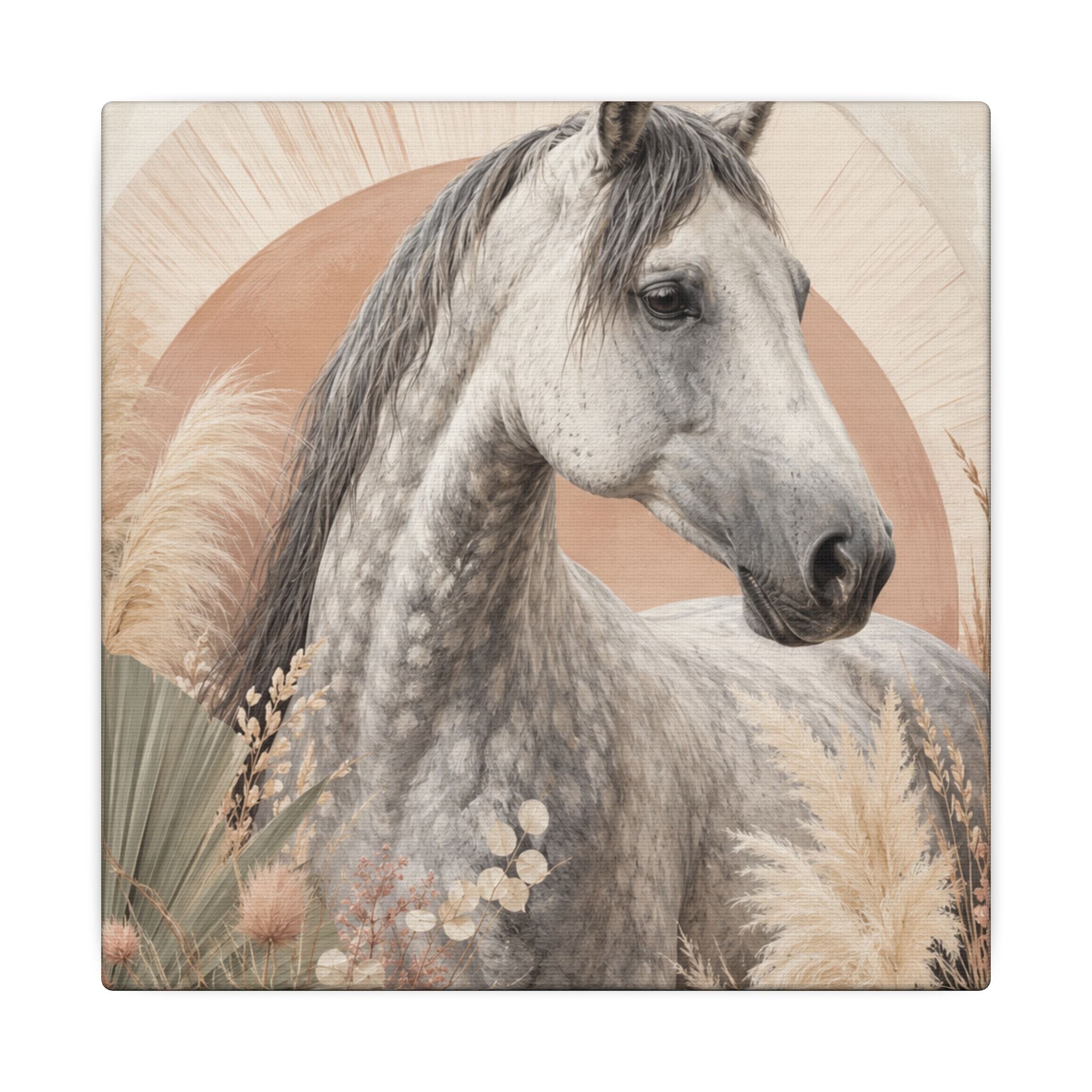 Horse Canvas Wall Art — Boho Gray Horse Matte Stretched Canvas