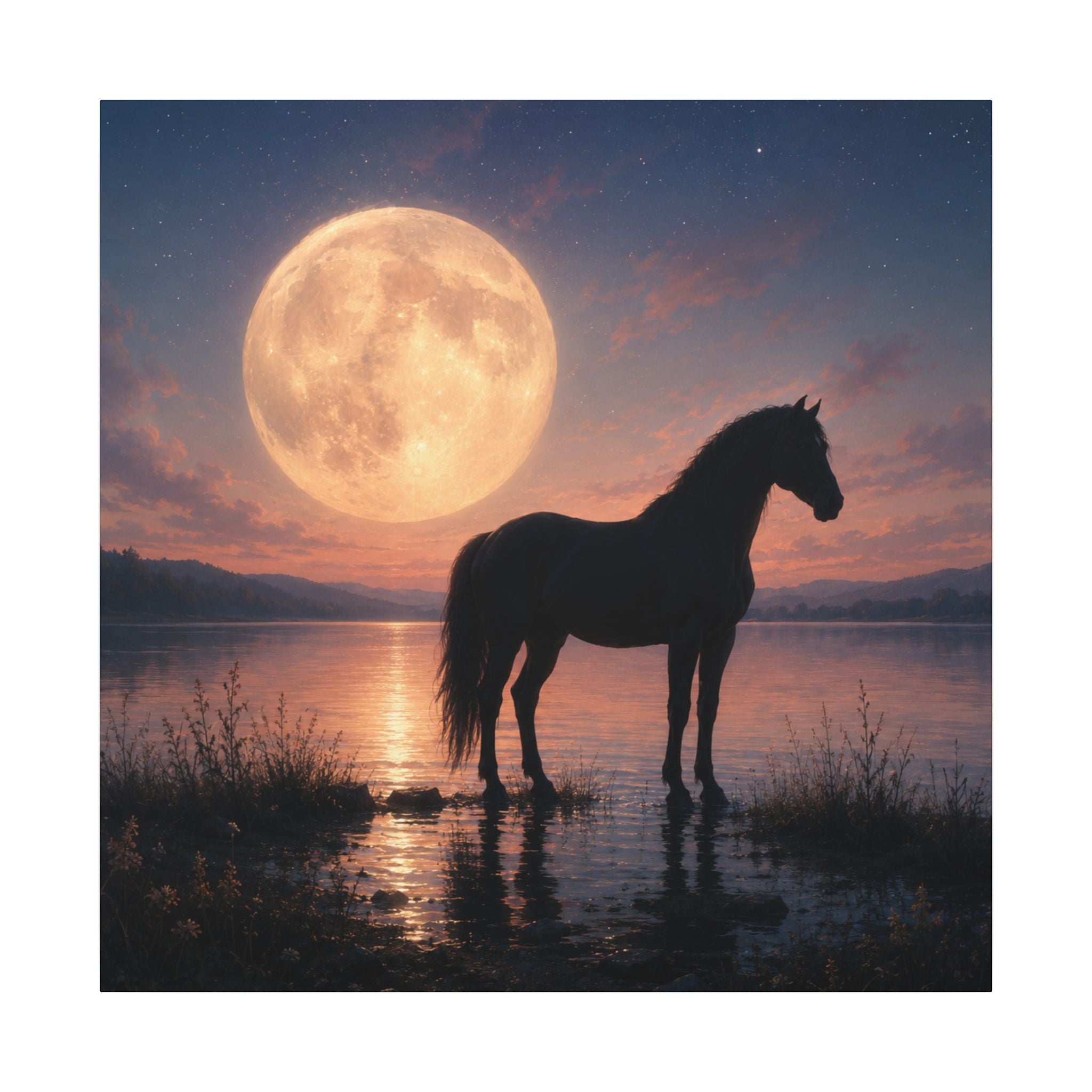 Horse Silhouette Moonlight Canvas