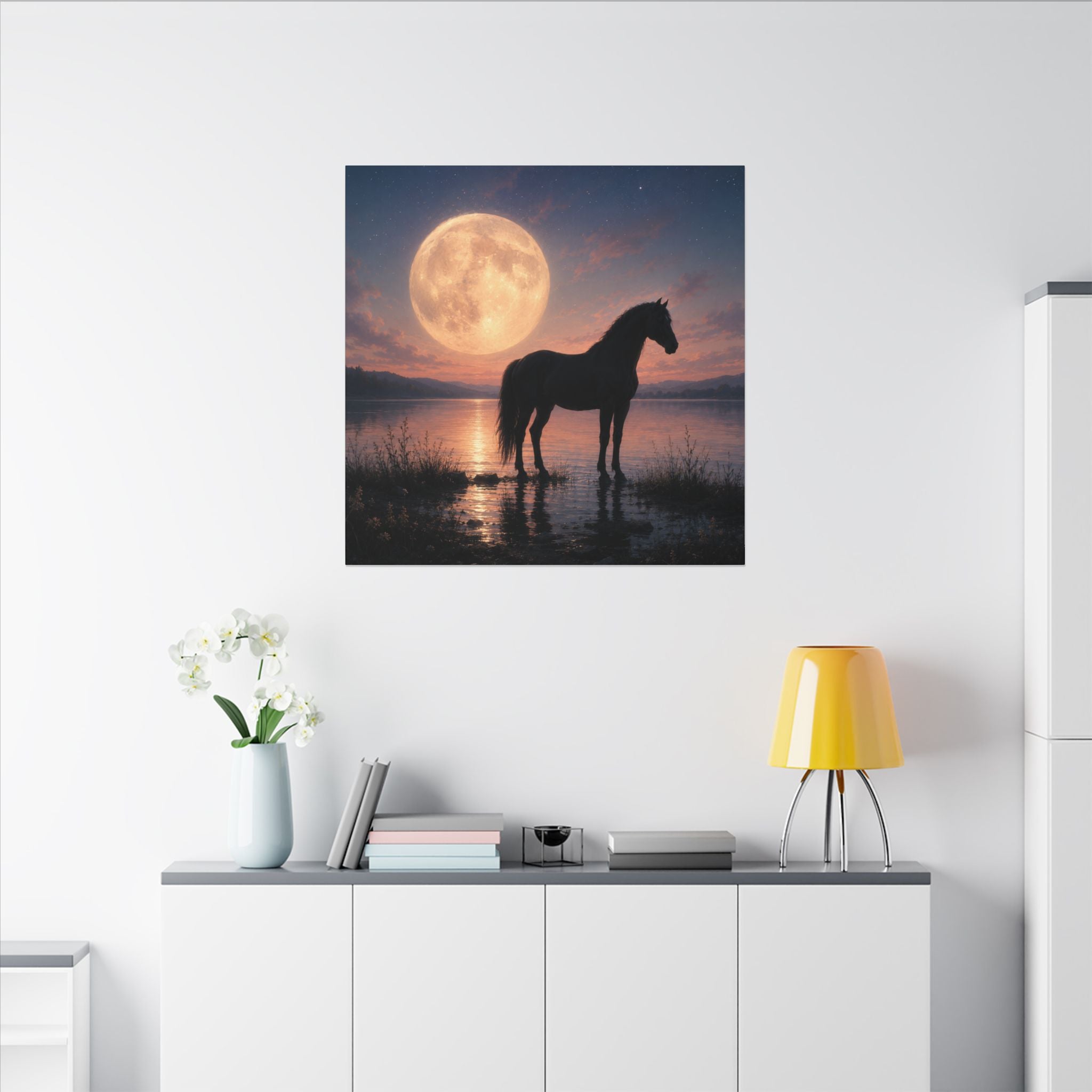 Horse Silhouette Moonlight Canvas