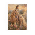 Western Horse Tapestry — Cowgirl Riding at Sunset Wall Decor