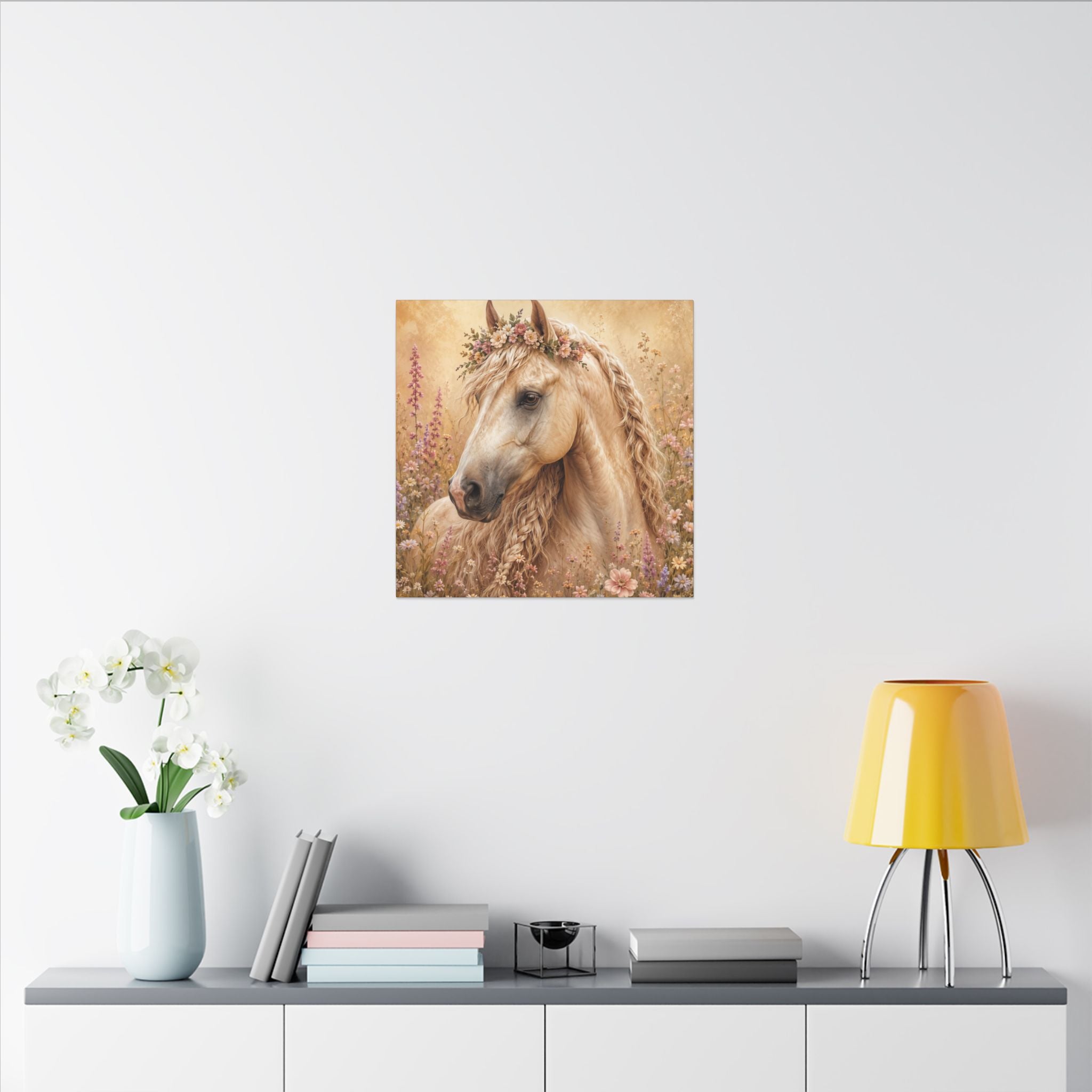 Golden Floral Horse Canvas Print — Matte Stretched Wall Art