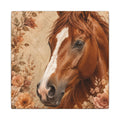 Chestnut Horse Portrait Canvas Wall Art — Floral Rustic Equestrian Decor