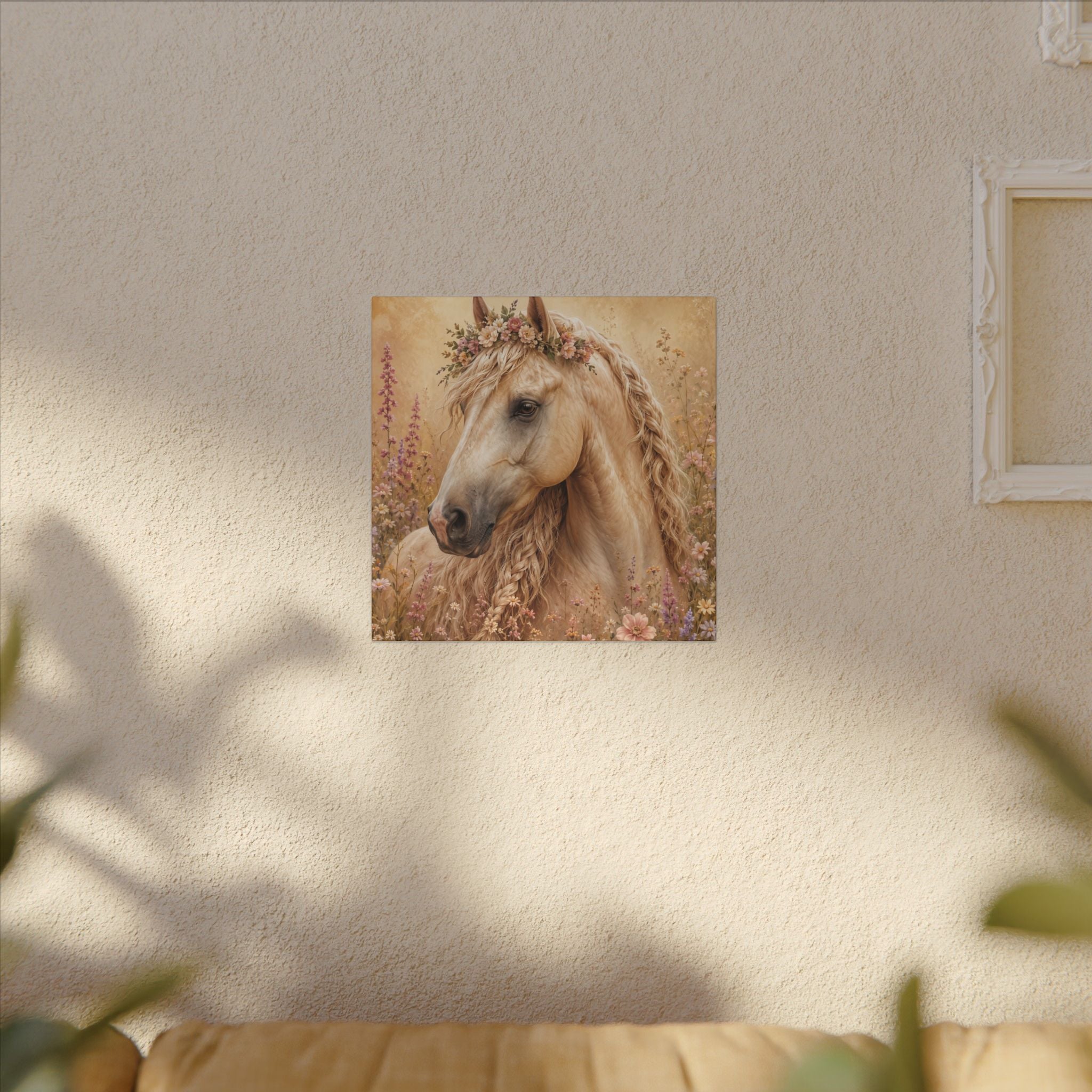 Golden Floral Horse Canvas Print — Matte Stretched Wall Art
