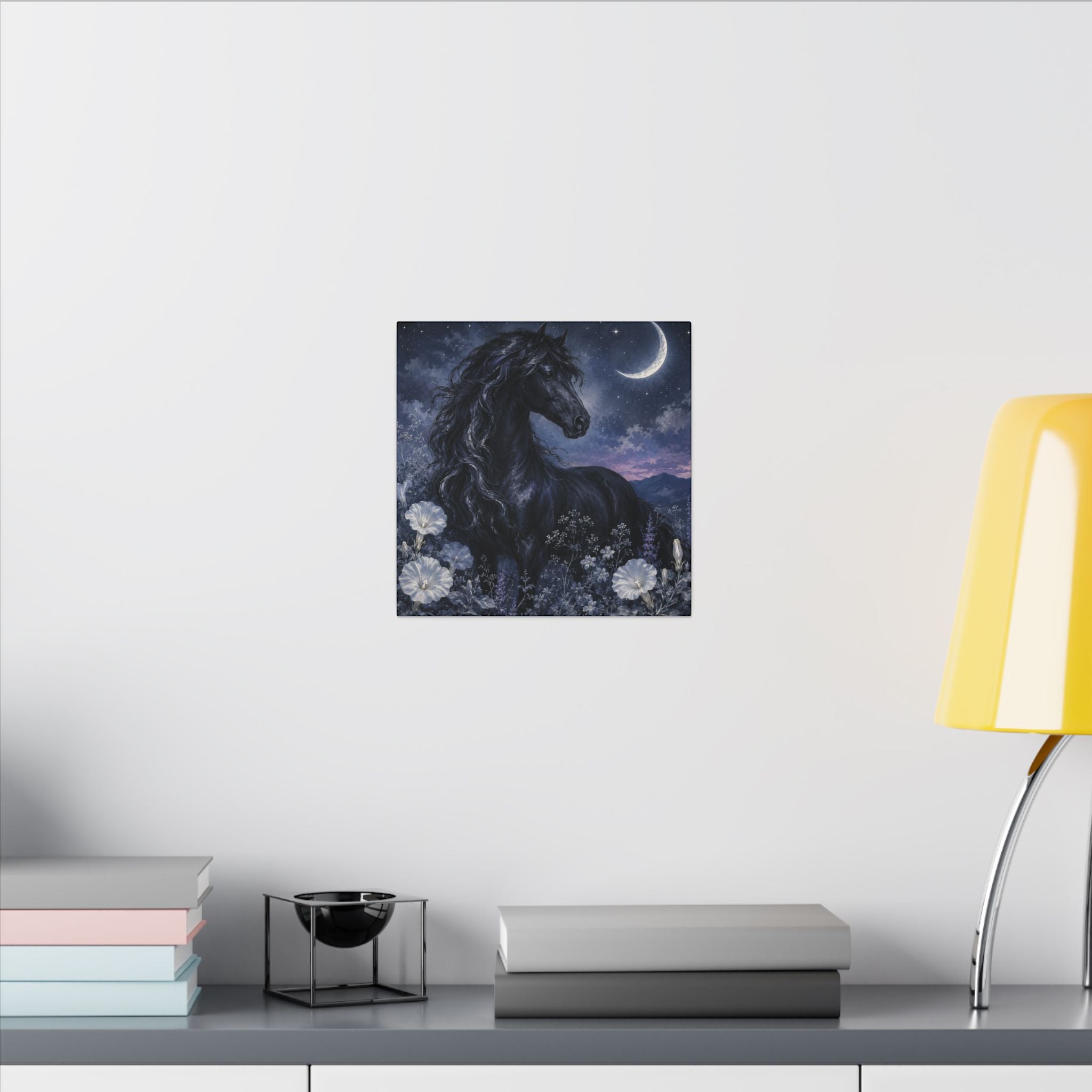 Midnight Stallion Canvas — Black Horse Moonlit Wall Art