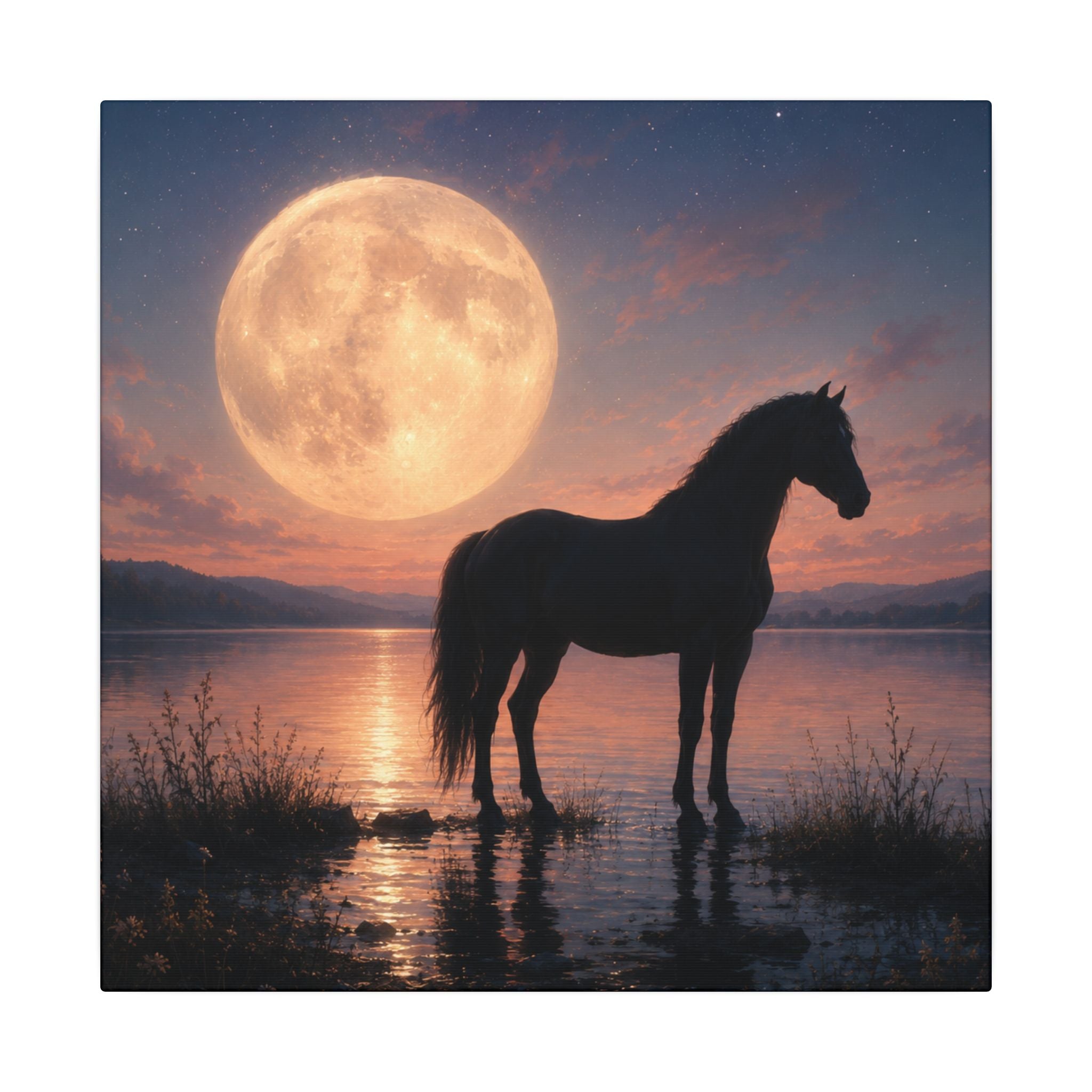 Horse Silhouette Moonlight Canvas