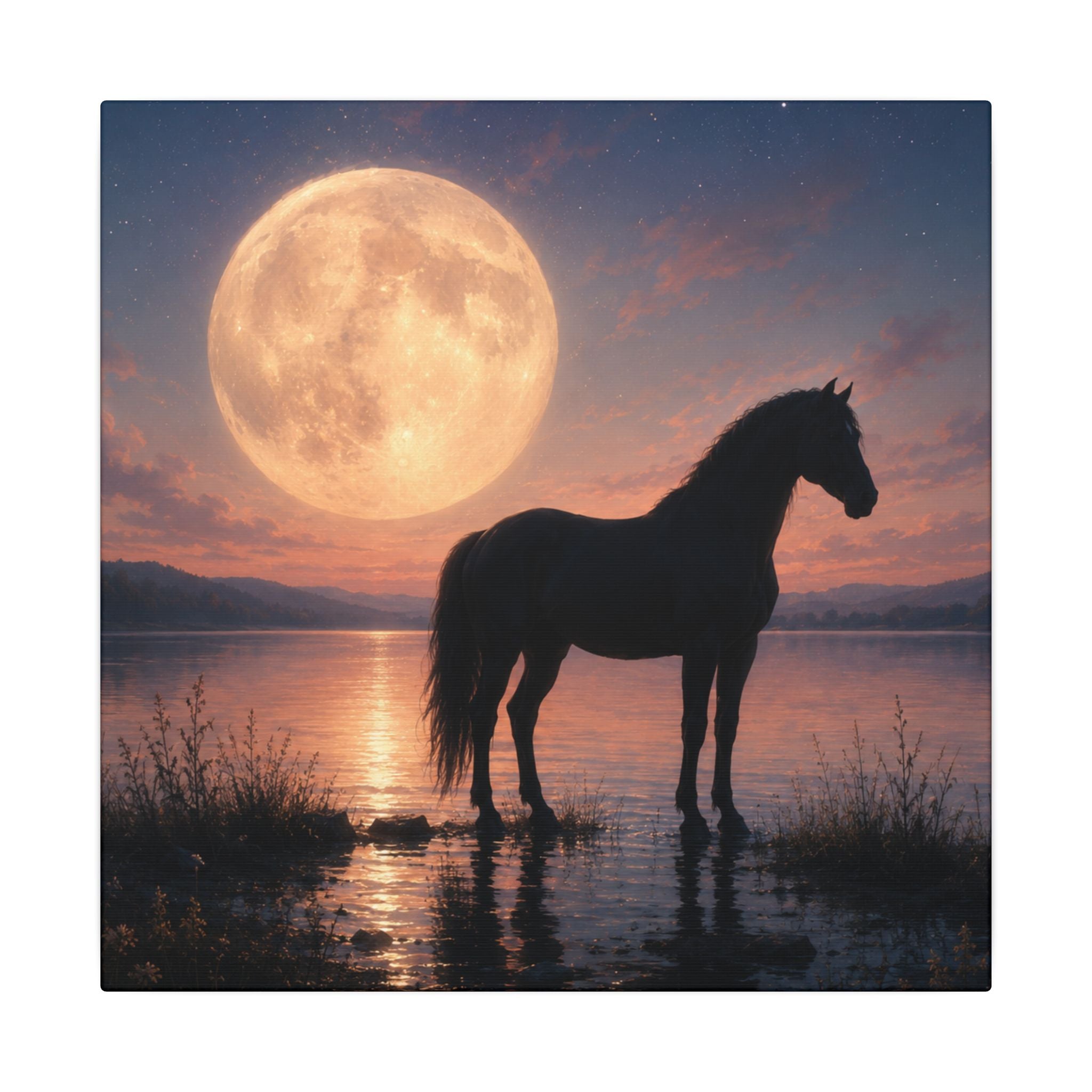 Horse Silhouette Moonlight Canvas