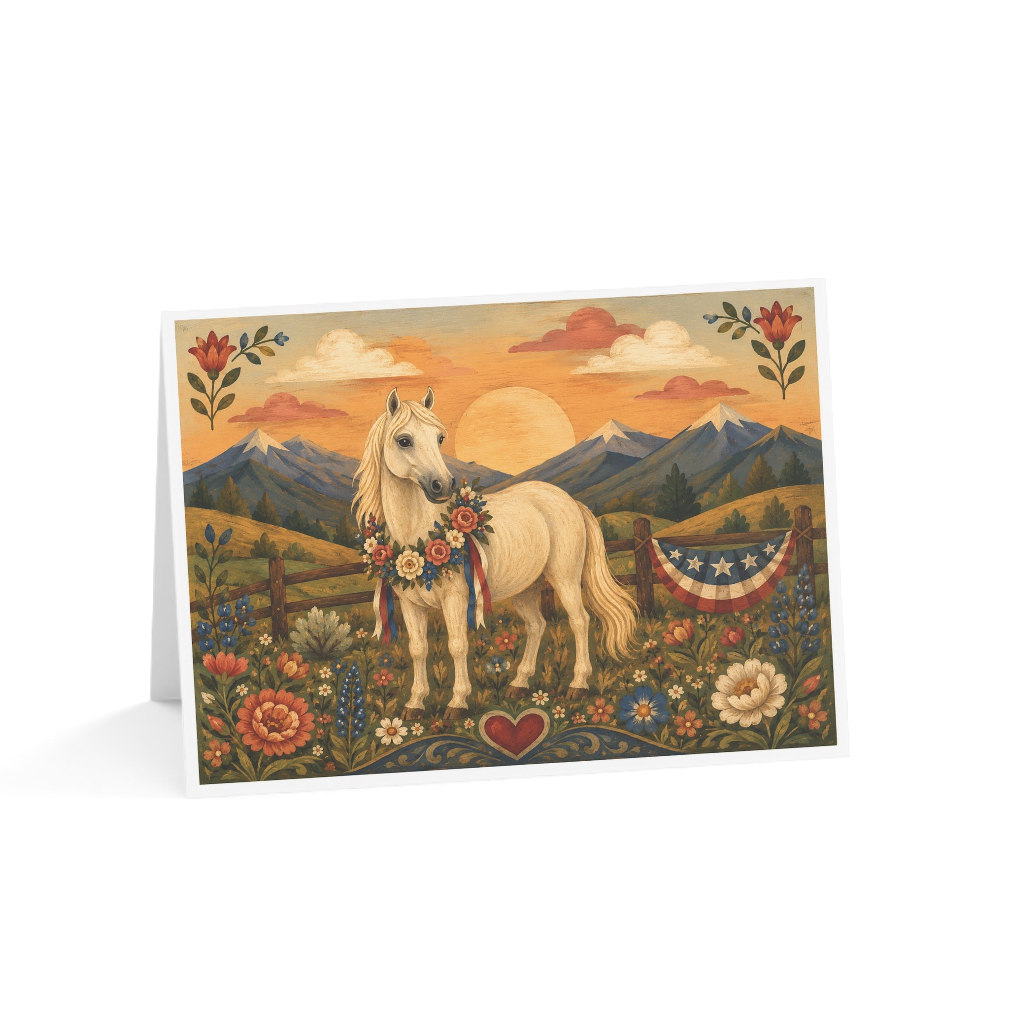 Greeting Cards — Vintage Floral Horse Illustration (Set of 1, 10, 30, 50)