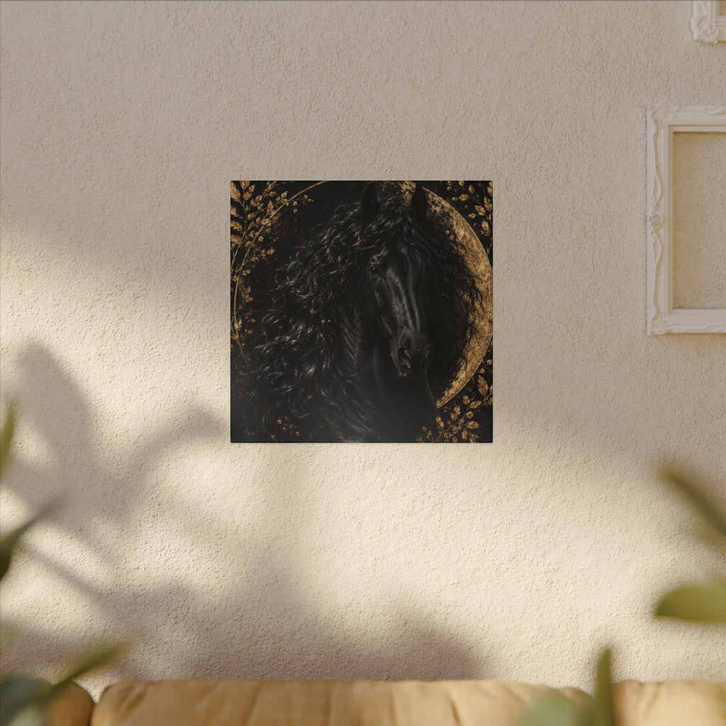 Black Stallion Canvas Print — Elegant Horse Wall Art with Gold Moon