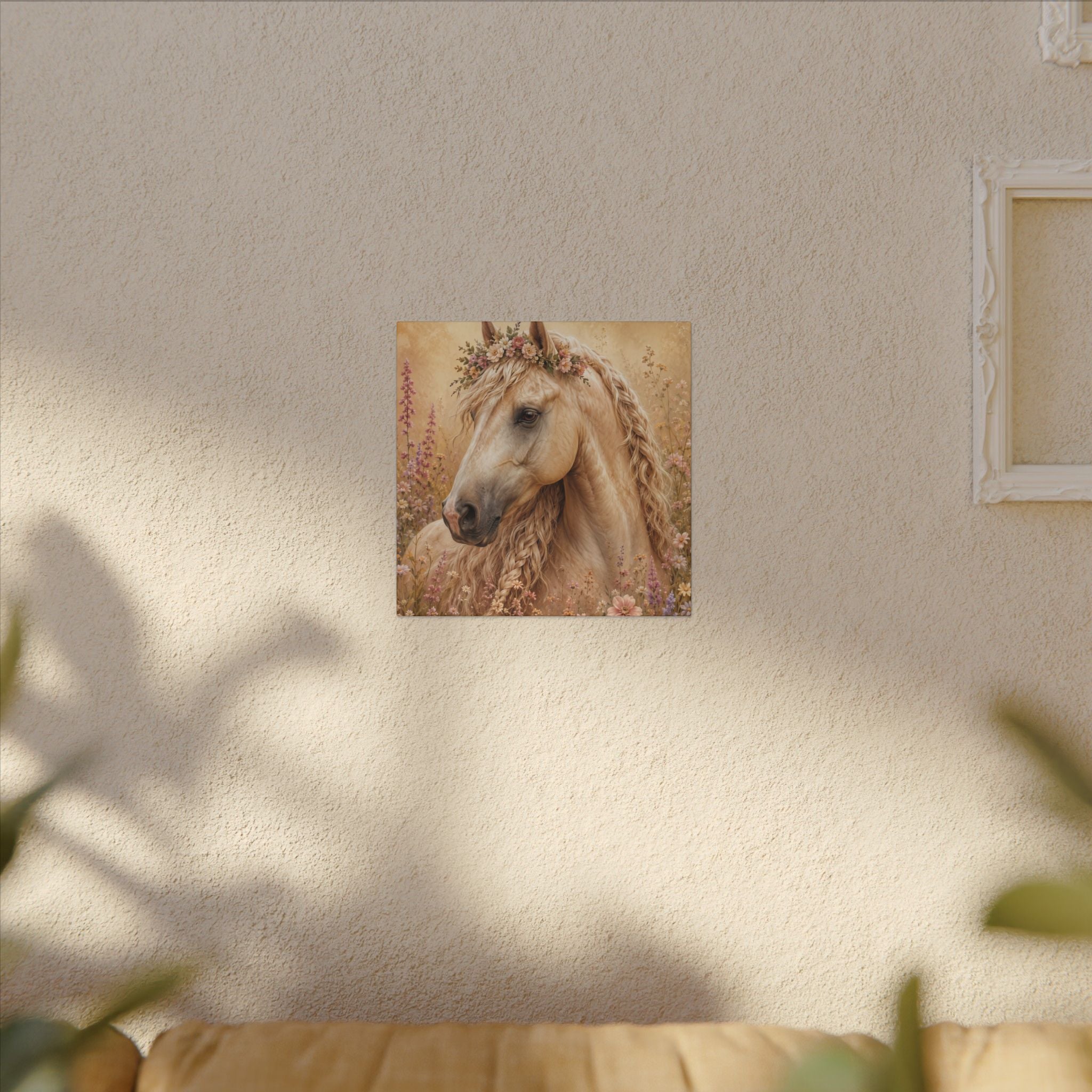Golden Floral Horse Canvas Print — Matte Stretched Wall Art