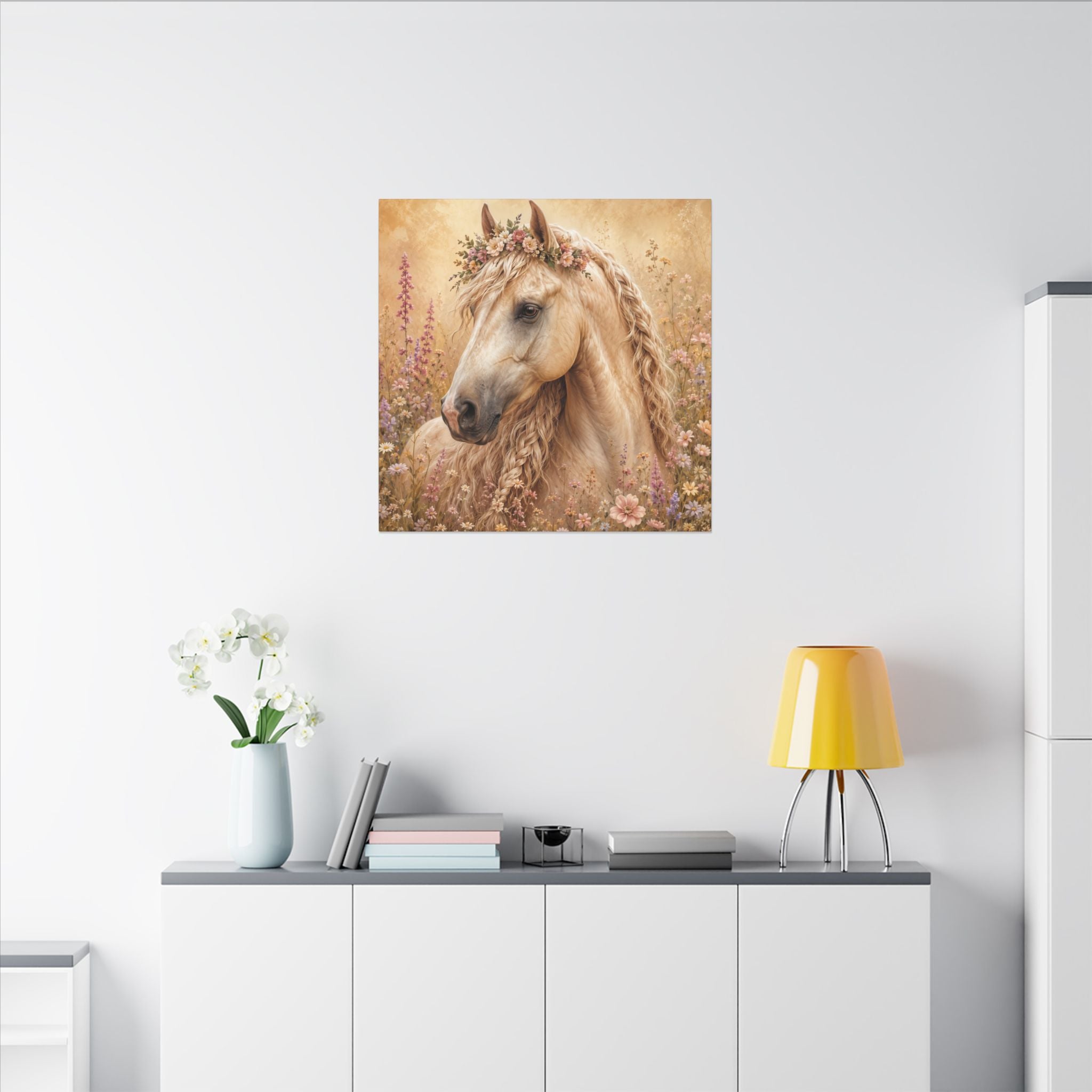 Golden Floral Horse Canvas Print — Matte Stretched Wall Art