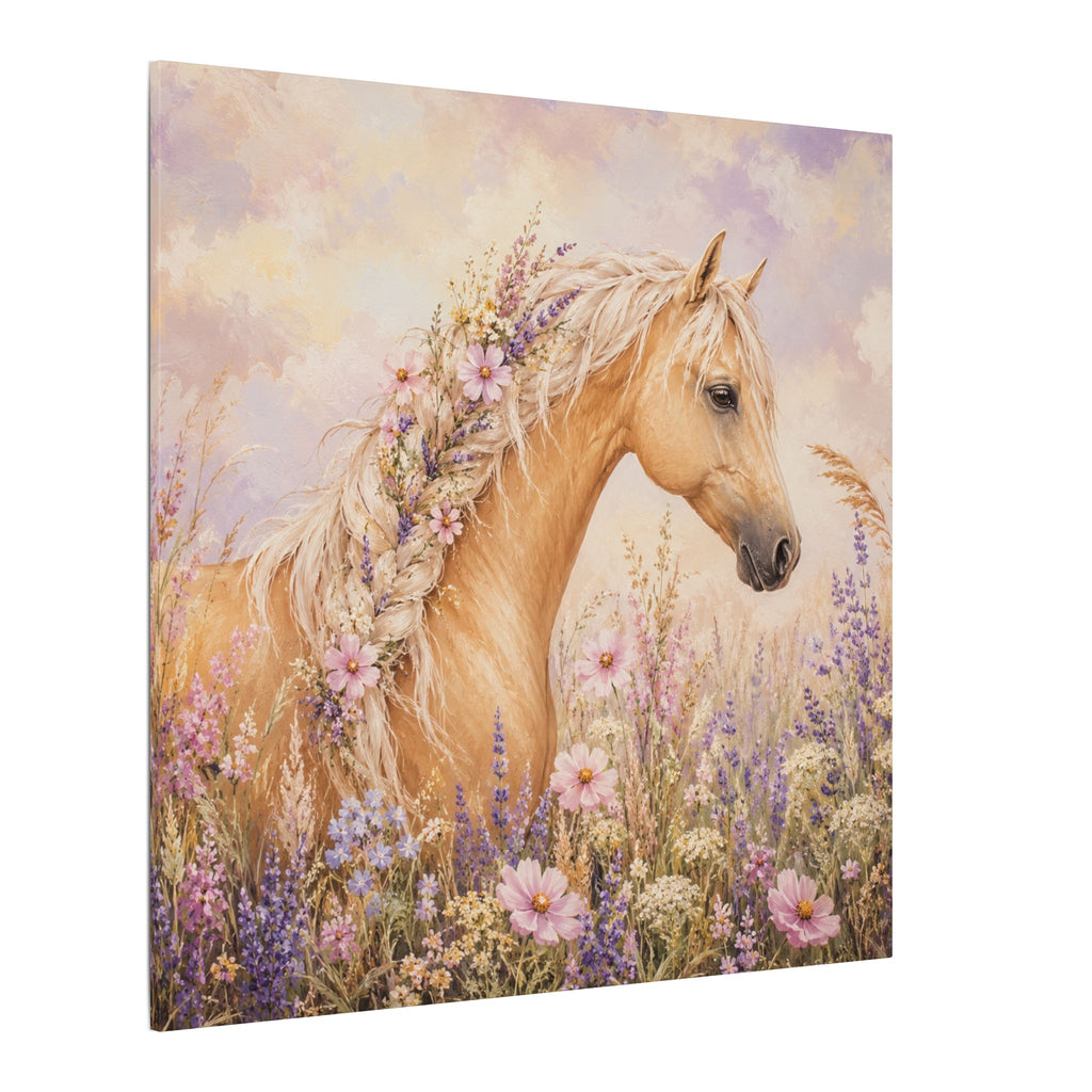 Palomino Horse Canvas Wall Art — Floral Meadow Matte Stretched Canvas
